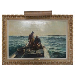 Used Mid-Century Modern Maritime Ram Boat Signed Oil by Jack Lorimer Gray Framed