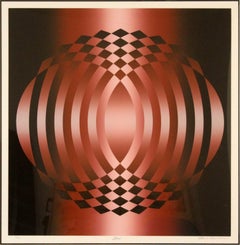 Mid-Century Modern Mark Rowland Red Op Art 'Whim', Signed Lithograph Framed