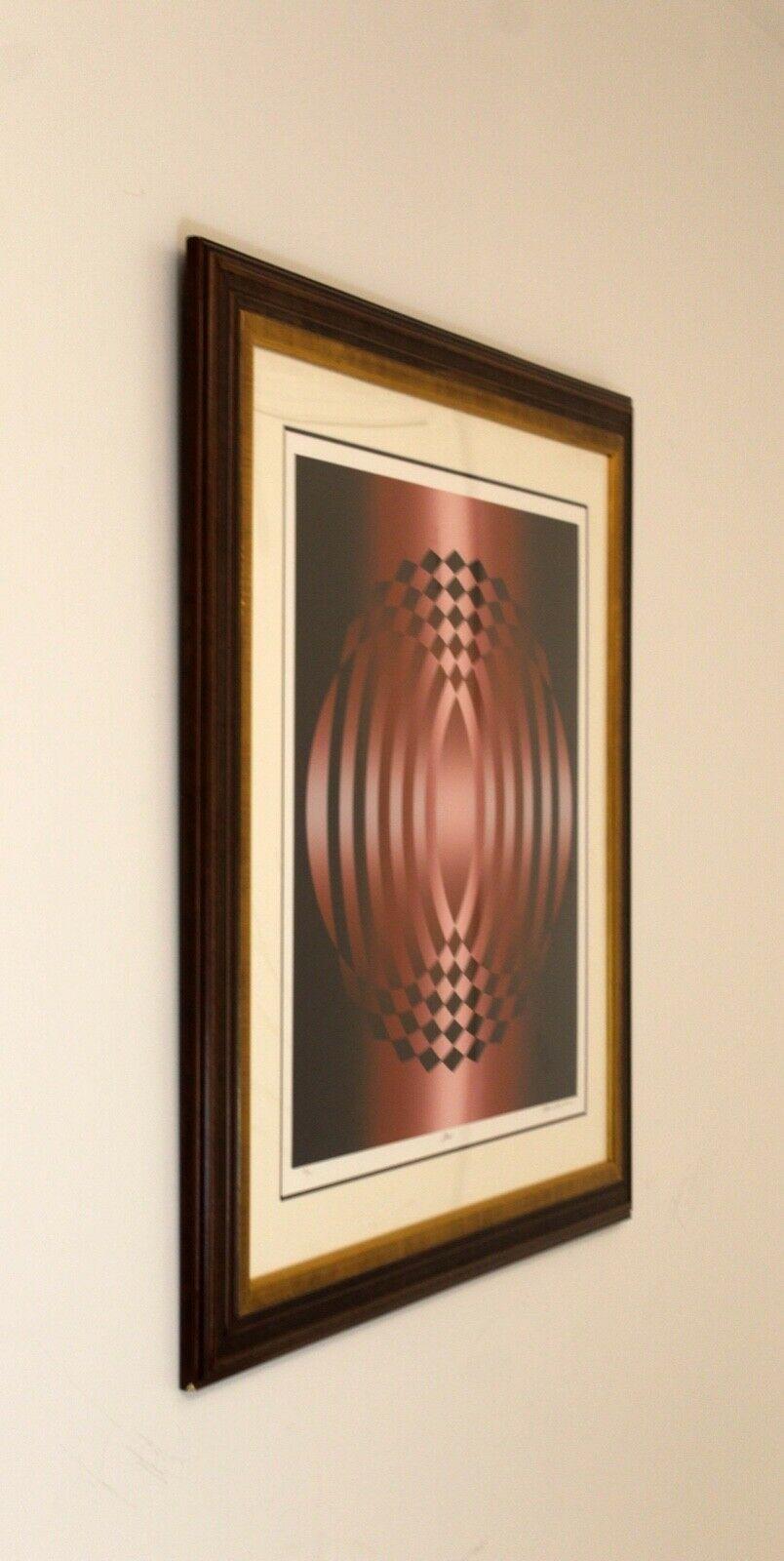 Mid-Century Modern Mark Rowland Red Op Art 'Whim', Signed Lithograph Framed In Good Condition In Keego Harbor, MI