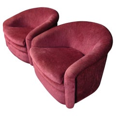 Mid-Century Modern Maroon Swivel Lounge Chairs