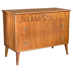 Mid-Century Modern Marquetry Inlaid Birch Chest of Drawers, Possibly Swedish