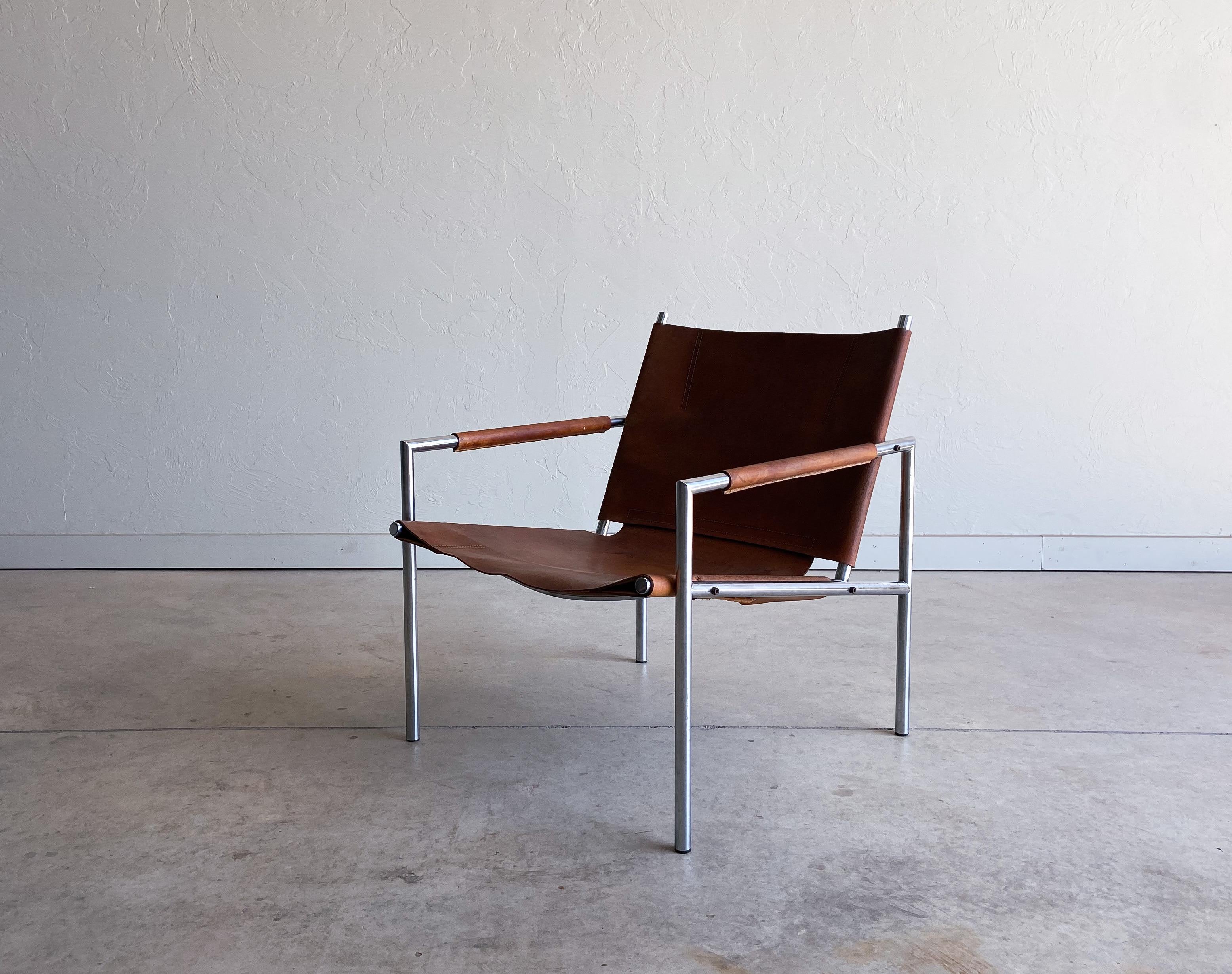 Mid-Century Modern Martin Visser Leather Lounge Chair, 1960’s In Good Condition For Sale In Round Rock, TX