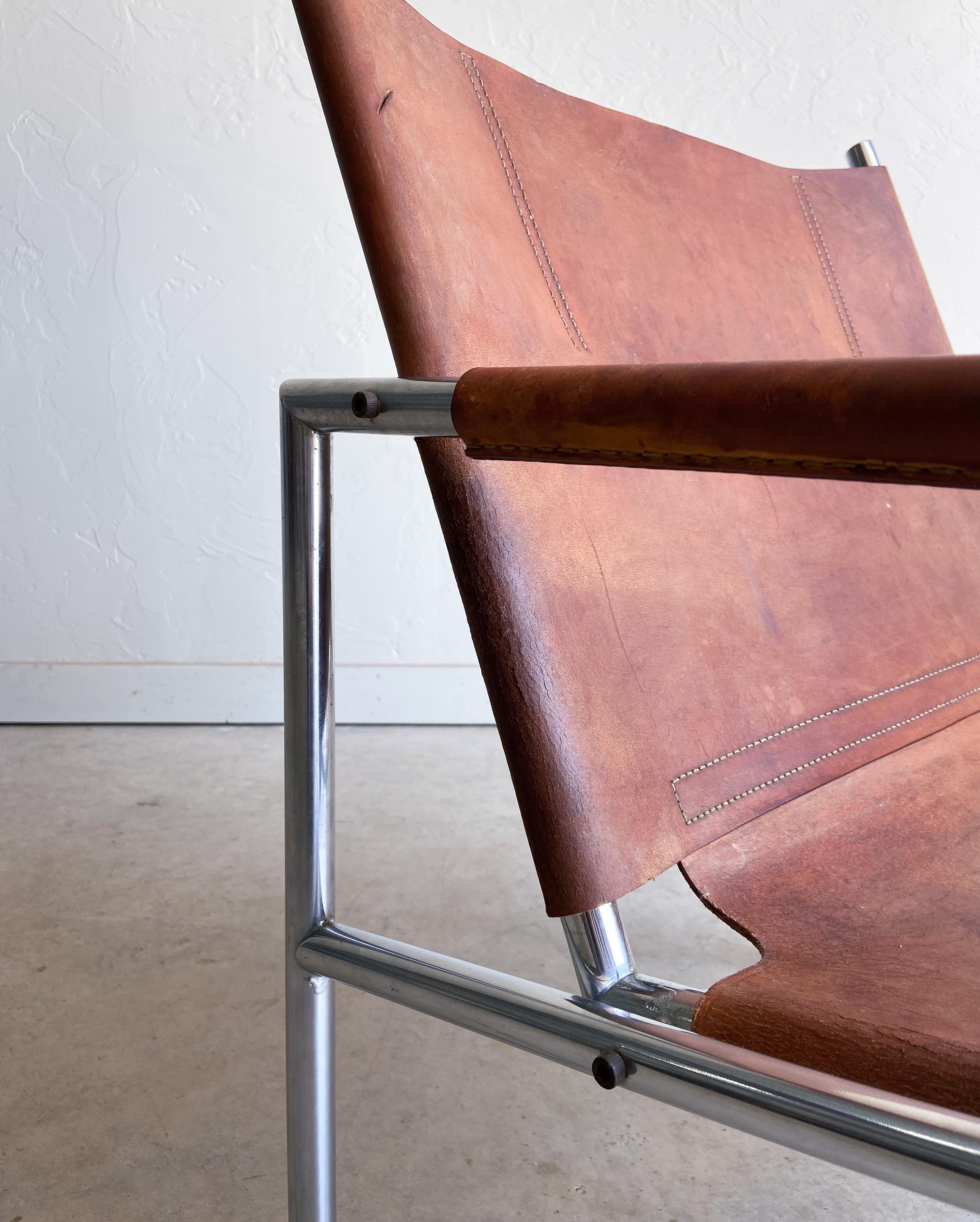 Steel Mid-Century Modern Martin Visser Leather Lounge Chair, 1960’s For Sale