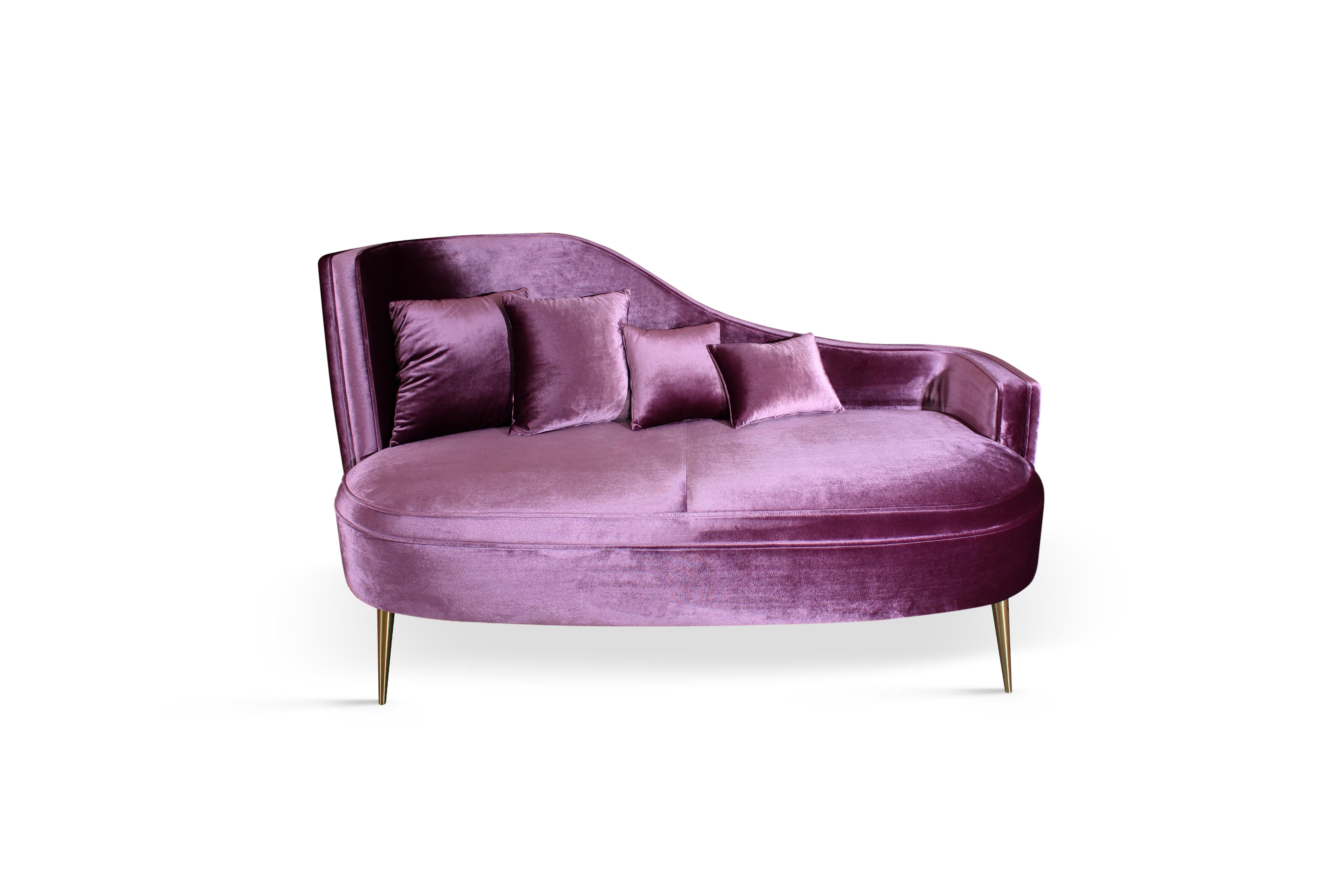 Mid-Century Modern Martine Love Seat Baumwolle Samt Messing (21. Jahrhundert und zeitgenössisch) im Angebot