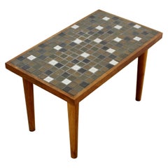 Mid-Century Modern Martz Rectangular Ceramic Tile Top Walnut Side End Table