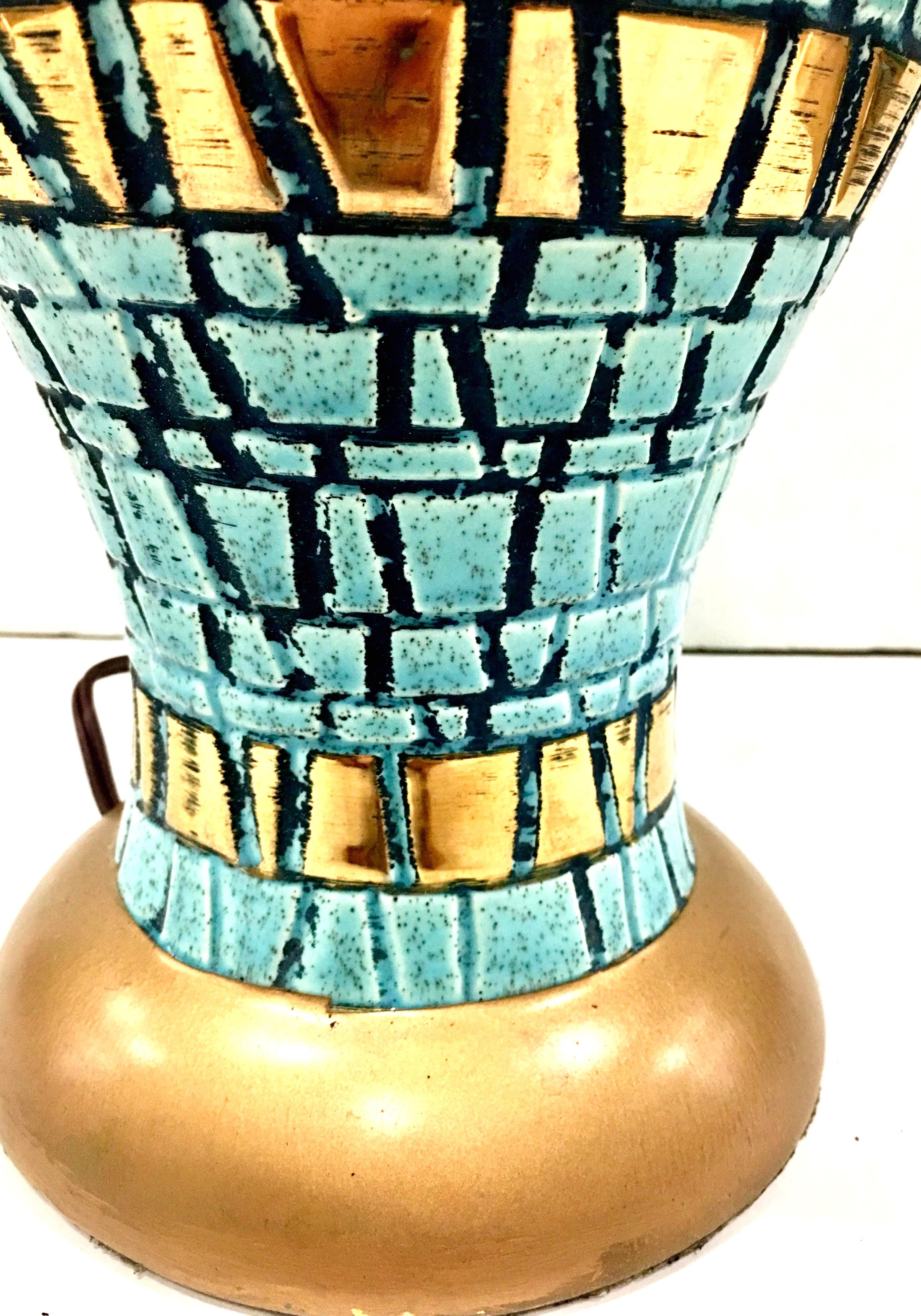 Brass Mid-Century Modern Martz Style Ceramic Mosaic Tile Lamp