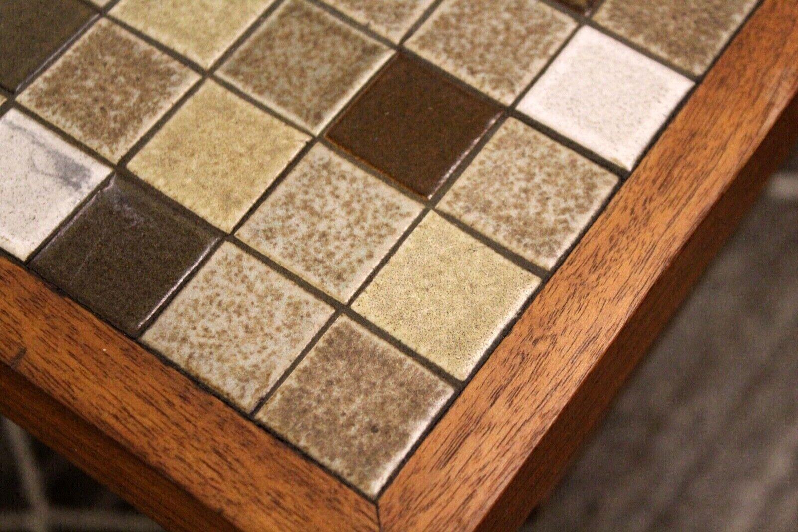 20th Century Mid-Century Modern Martz Walnut & Ceramic Tile Inlaid Side End Table with Shelf