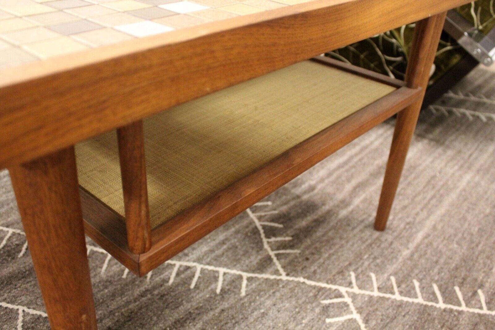 Mid-Century Modern Martz Walnut & Ceramic Tile Inlaid Side End Table with Shelf 2