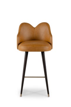 Mid-Century Modern Mary Swivel Bar Stools, Leather Brass, Handmade by Greenapple