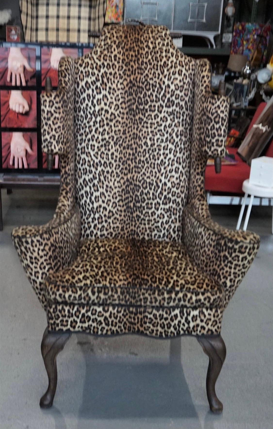 Mid-Century Modern Mason Art Custom High Back Chair Faux Leopard Wingback  2