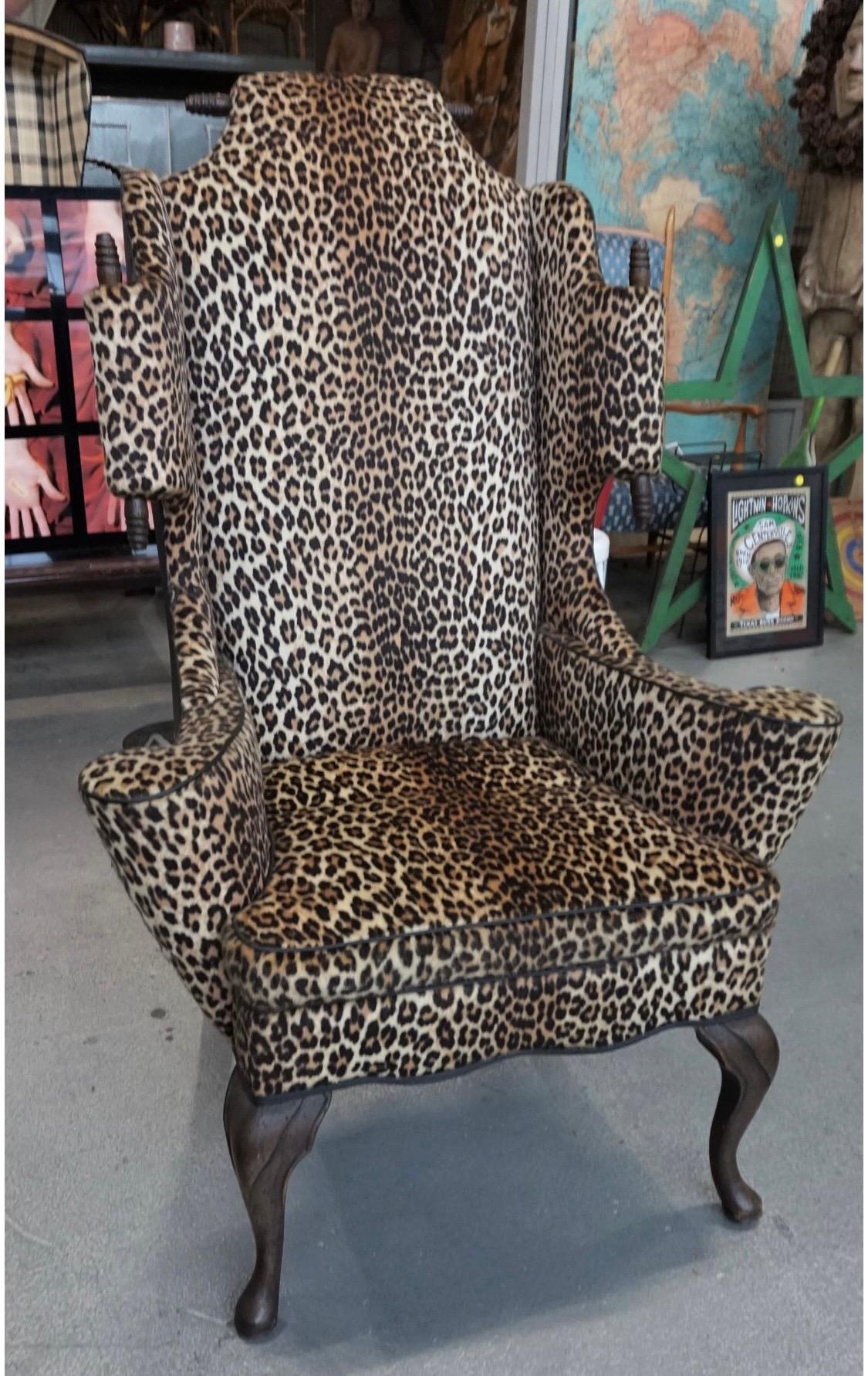 Mid-Century Modern Mason Art Custom High Back Chair Faux Leopard Wingback  4