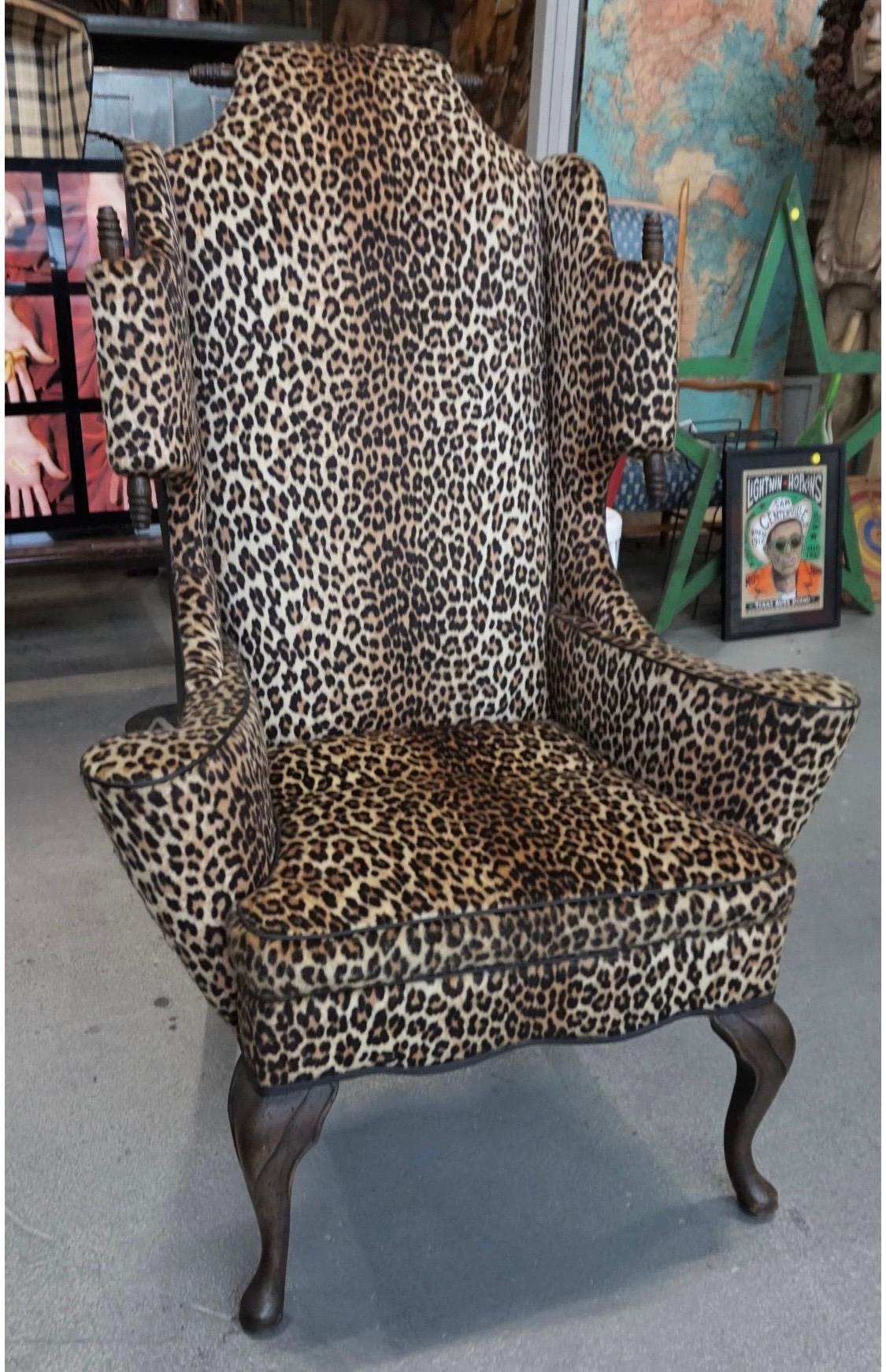 Mid-Century Modern Mason Art Custom High Back Chair Faux Leopard Wingback  5