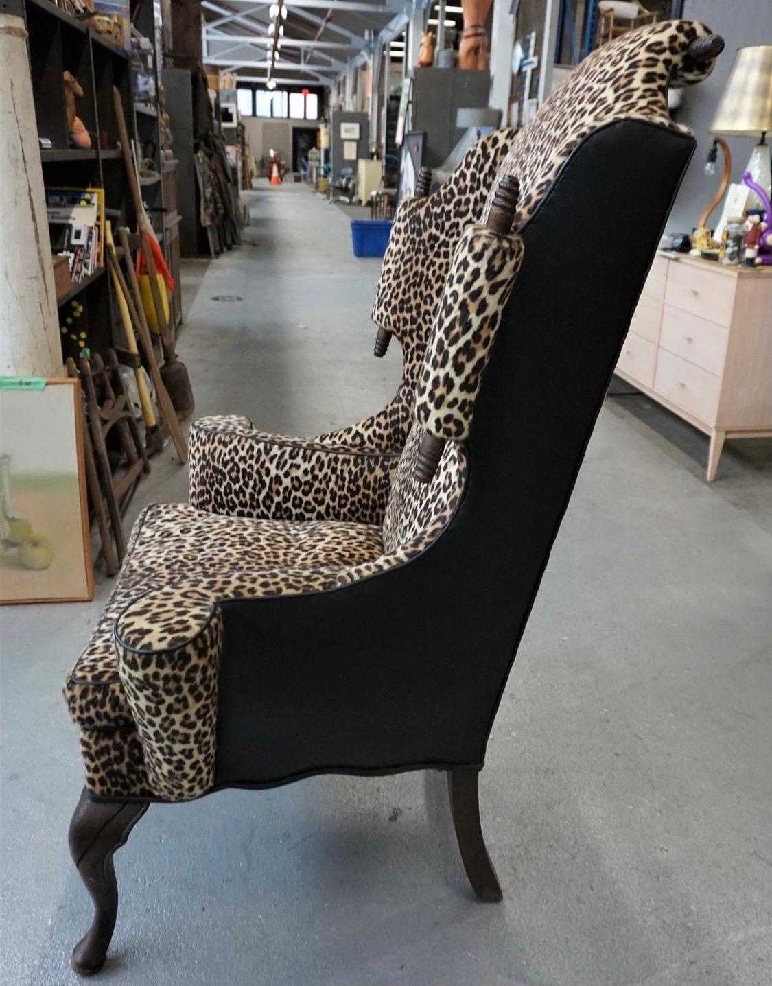 American Mid-Century Modern Mason Art Custom High Back Chair Faux Leopard Wingback 