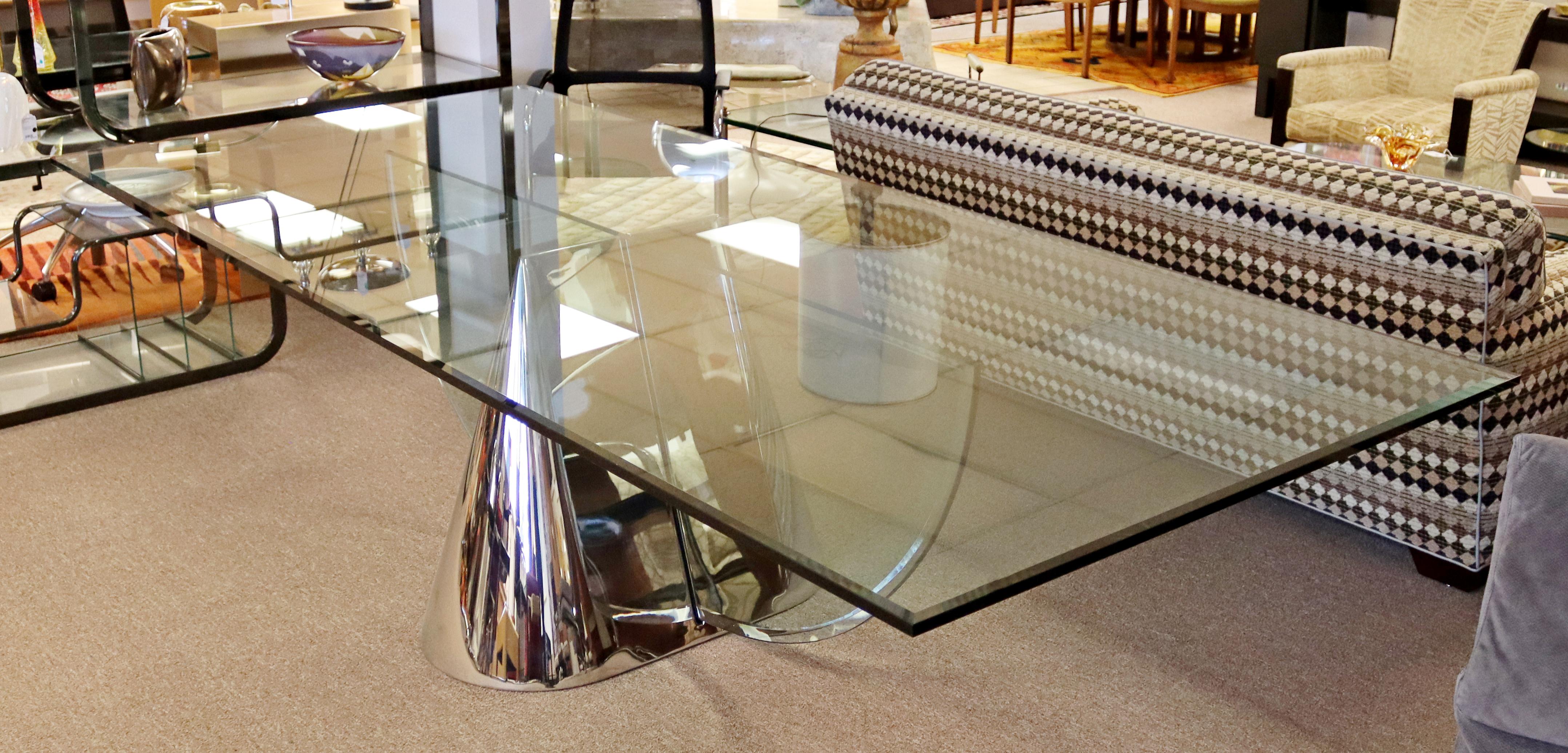 American Mid-Century Modern Massive Brueton Chrome Glass Pinnacle Dining Table, 1970s