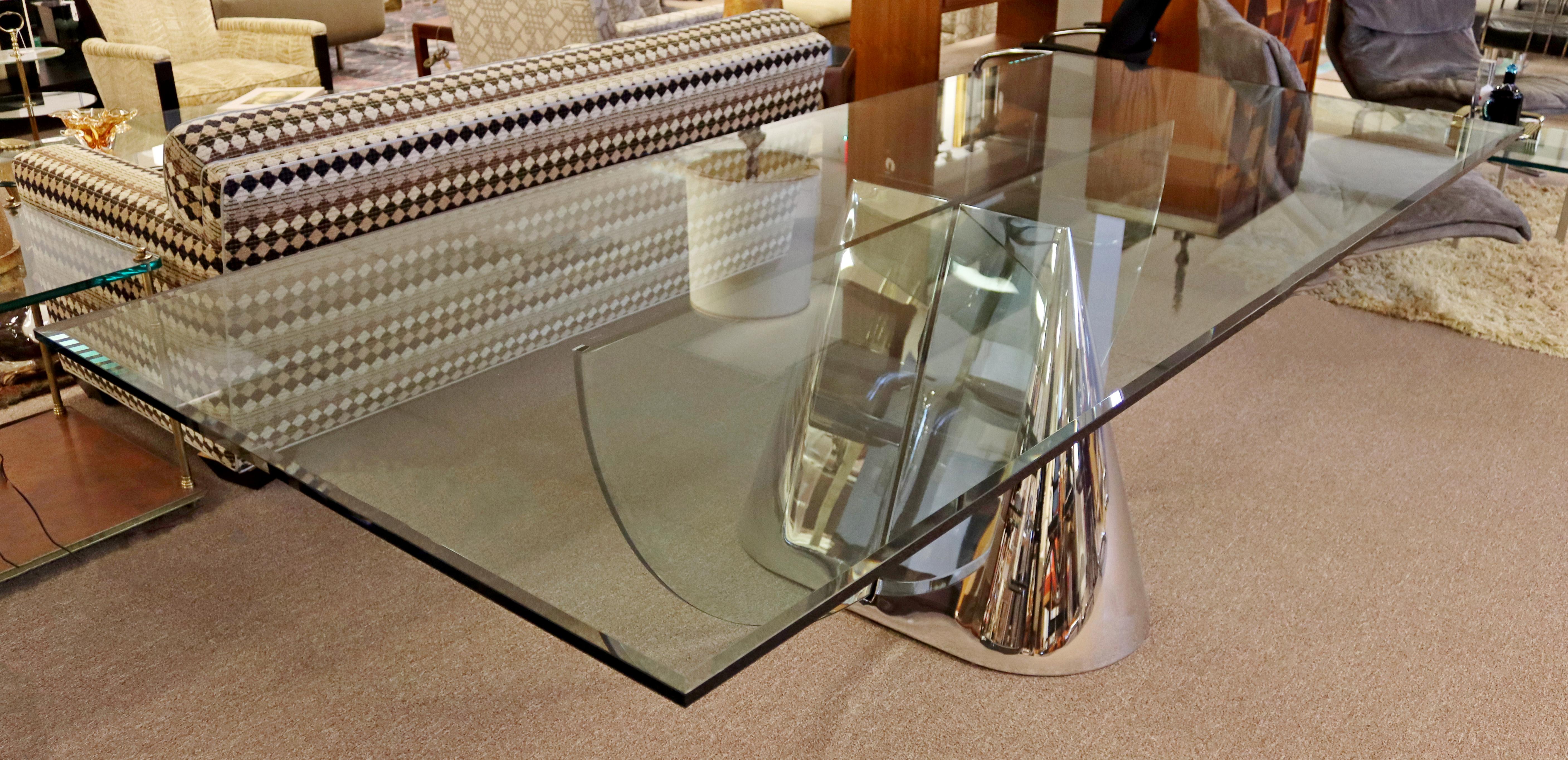 Mid-Century Modern Massive Brueton Chrome Glass Pinnacle Dining Table, 1970s 2