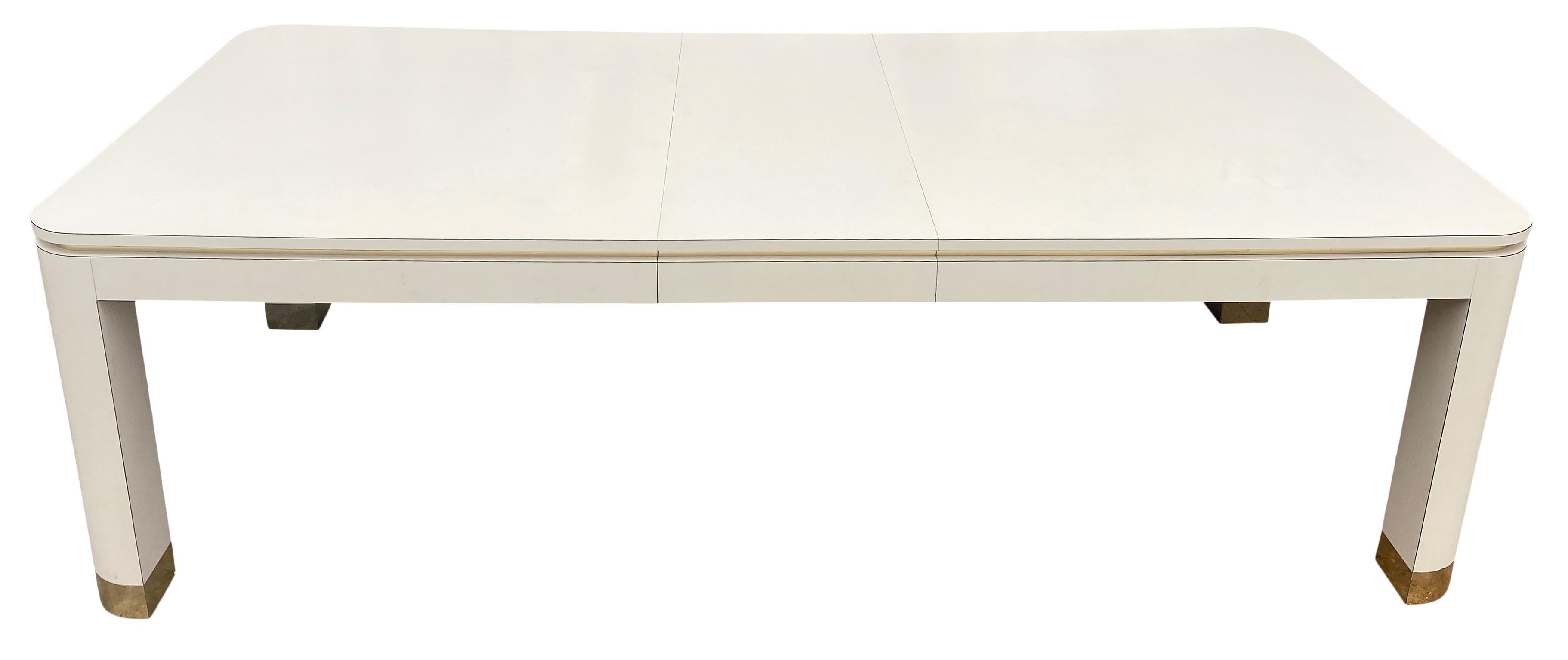 Mid-Century Modern Massive Cream Brass Laminate Dining Table Style of Pace 4
