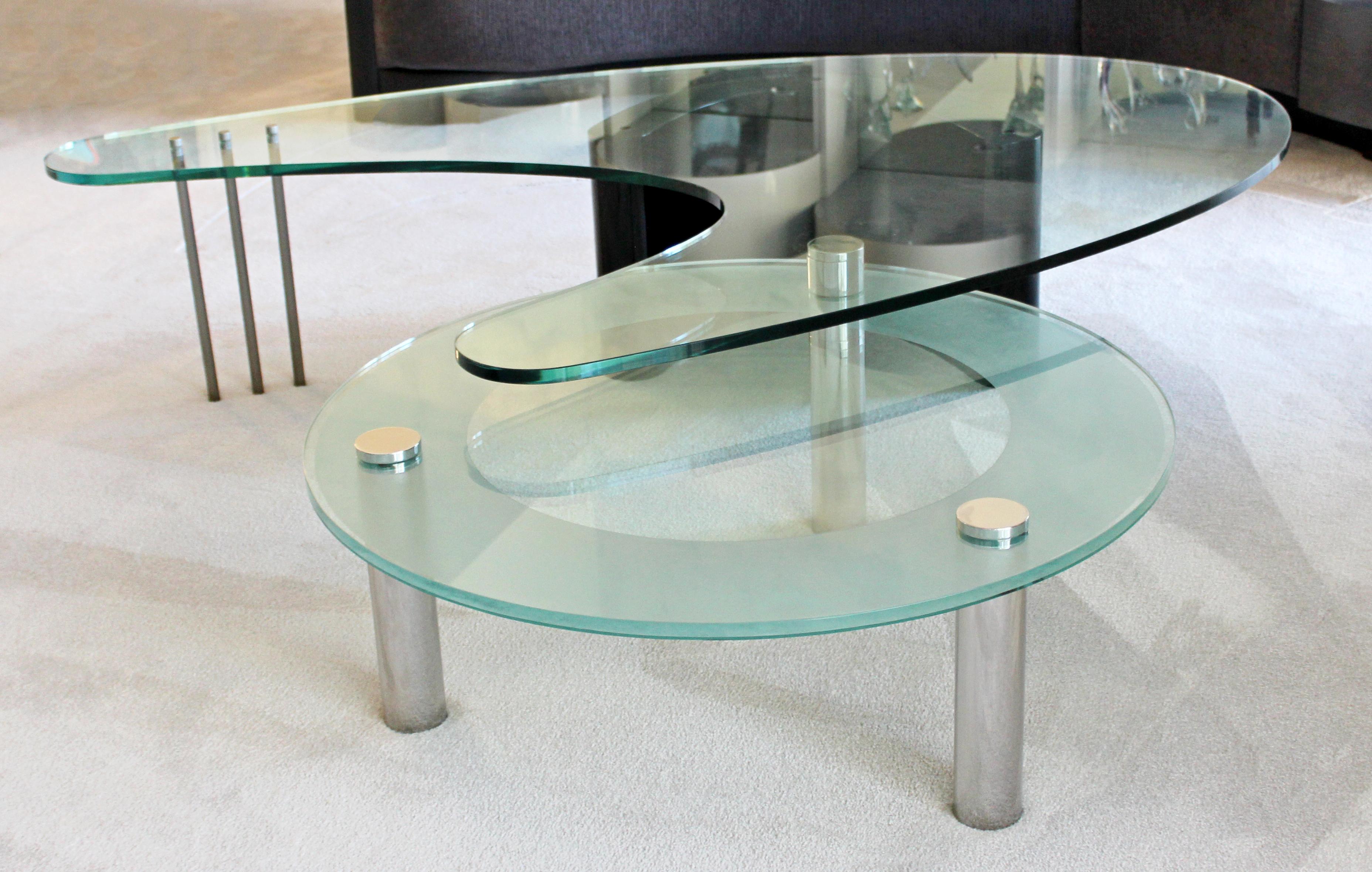 American Mid-Century Modern Massive Custom Made Chrome Glass 2 Tiered Coffee Table, 1970s