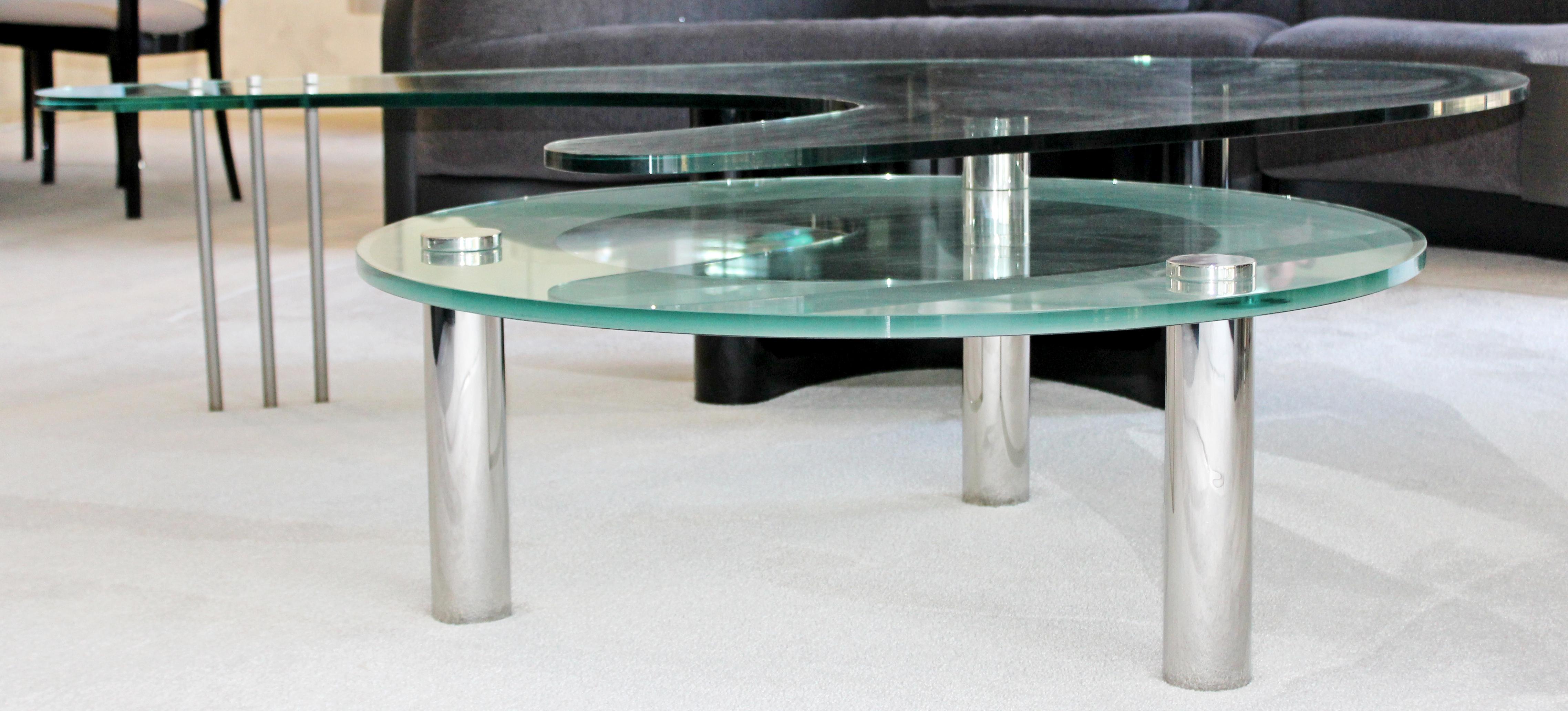 Mid-Century Modern Massive Custom Made Chrome Glass 2 Tiered Coffee Table, 1970s In Good Condition In Keego Harbor, MI