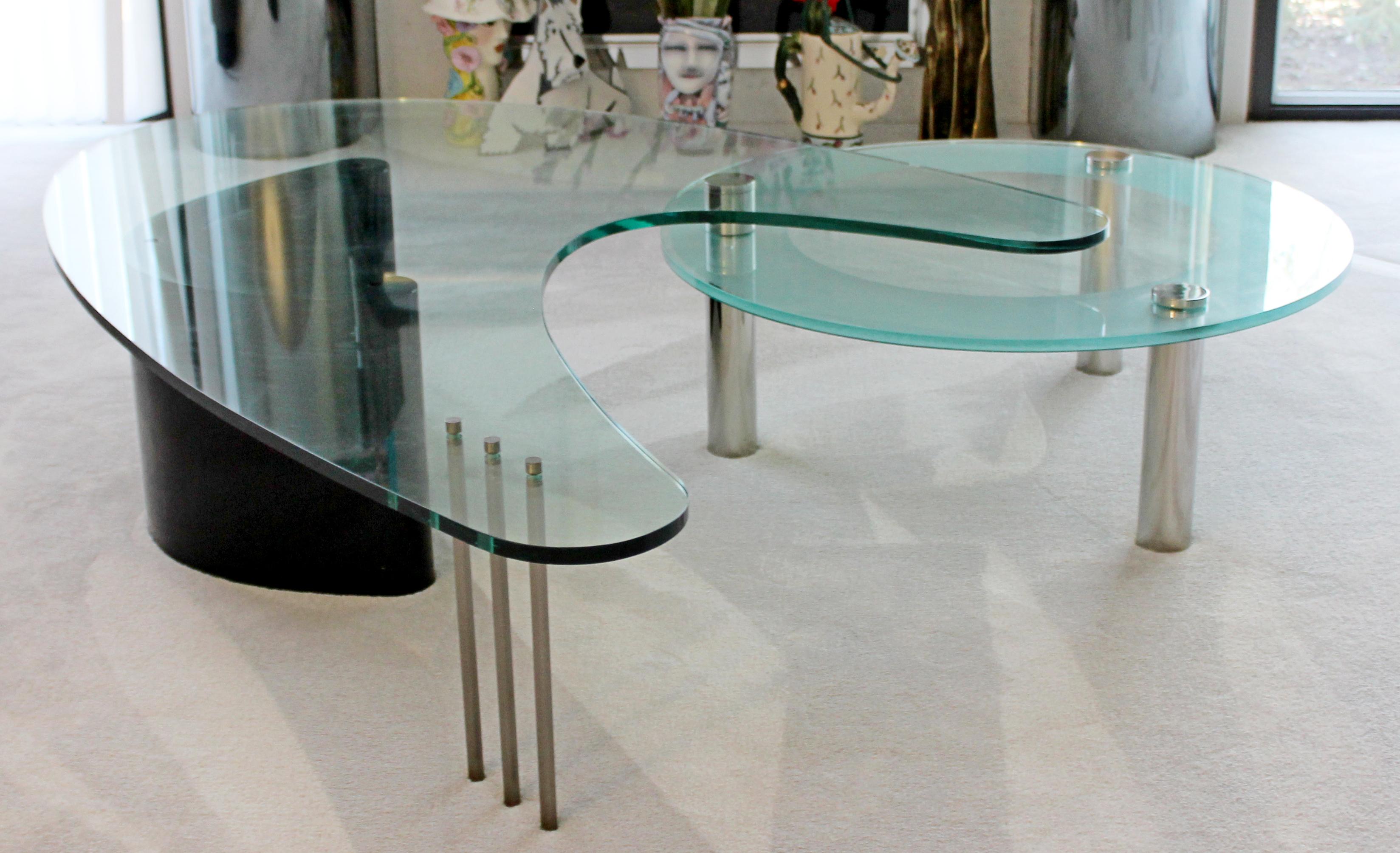 Late 20th Century Mid-Century Modern Massive Custom Made Chrome Glass 2 Tiered Coffee Table, 1970s