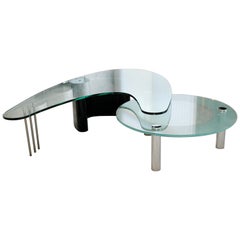 Mid-Century Modern Massive Custom Made Chrome Glass 2 Tiered Coffee Table, 1970s