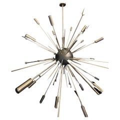 Mid-Century Modern Massive Custom Sputnik Brushed Nickel Black Chandelier