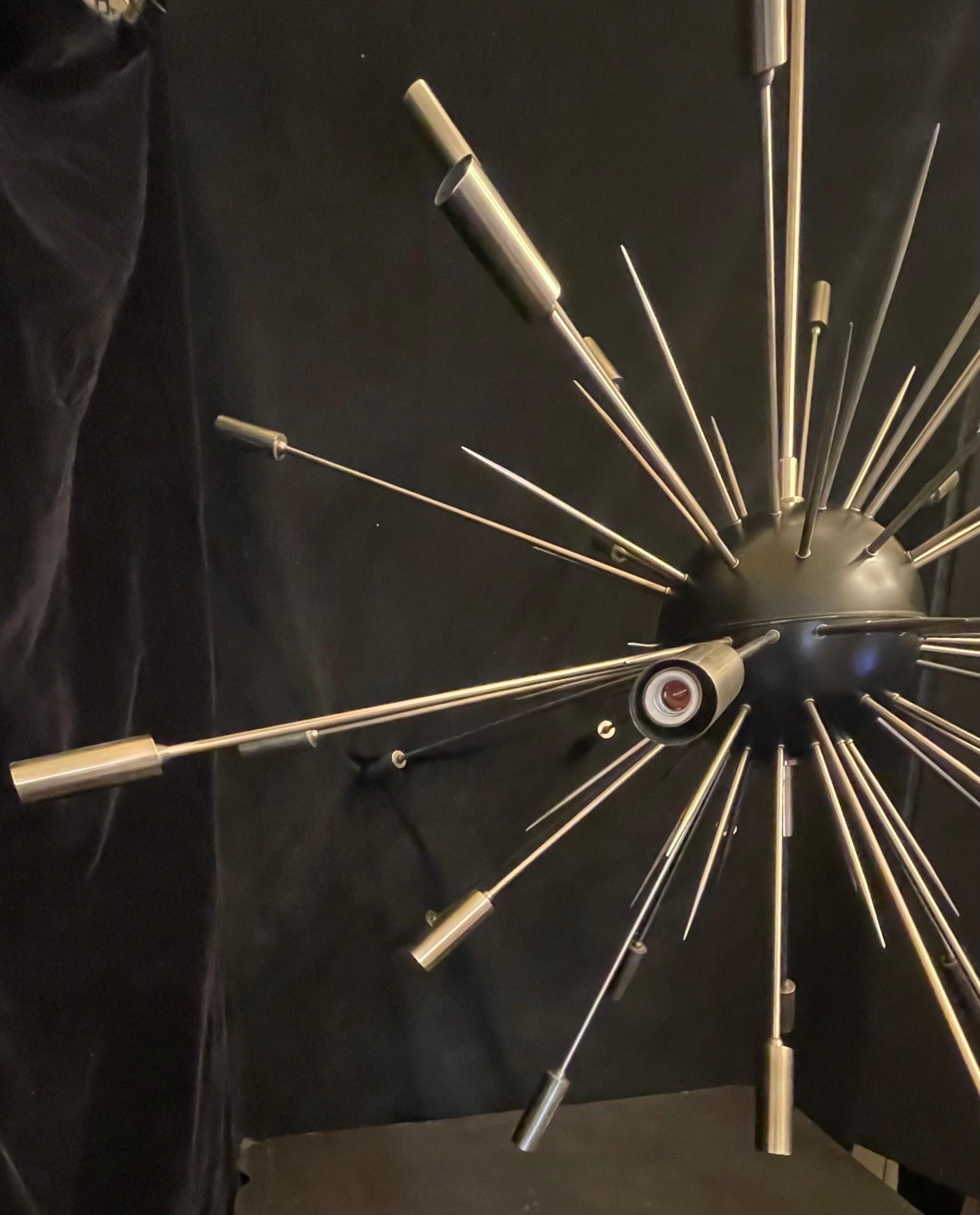 Mid Century Modern Massive Custom Sputnik Brushed Nickel Black Chandelier   Bon état - En vente à Roslyn, NY