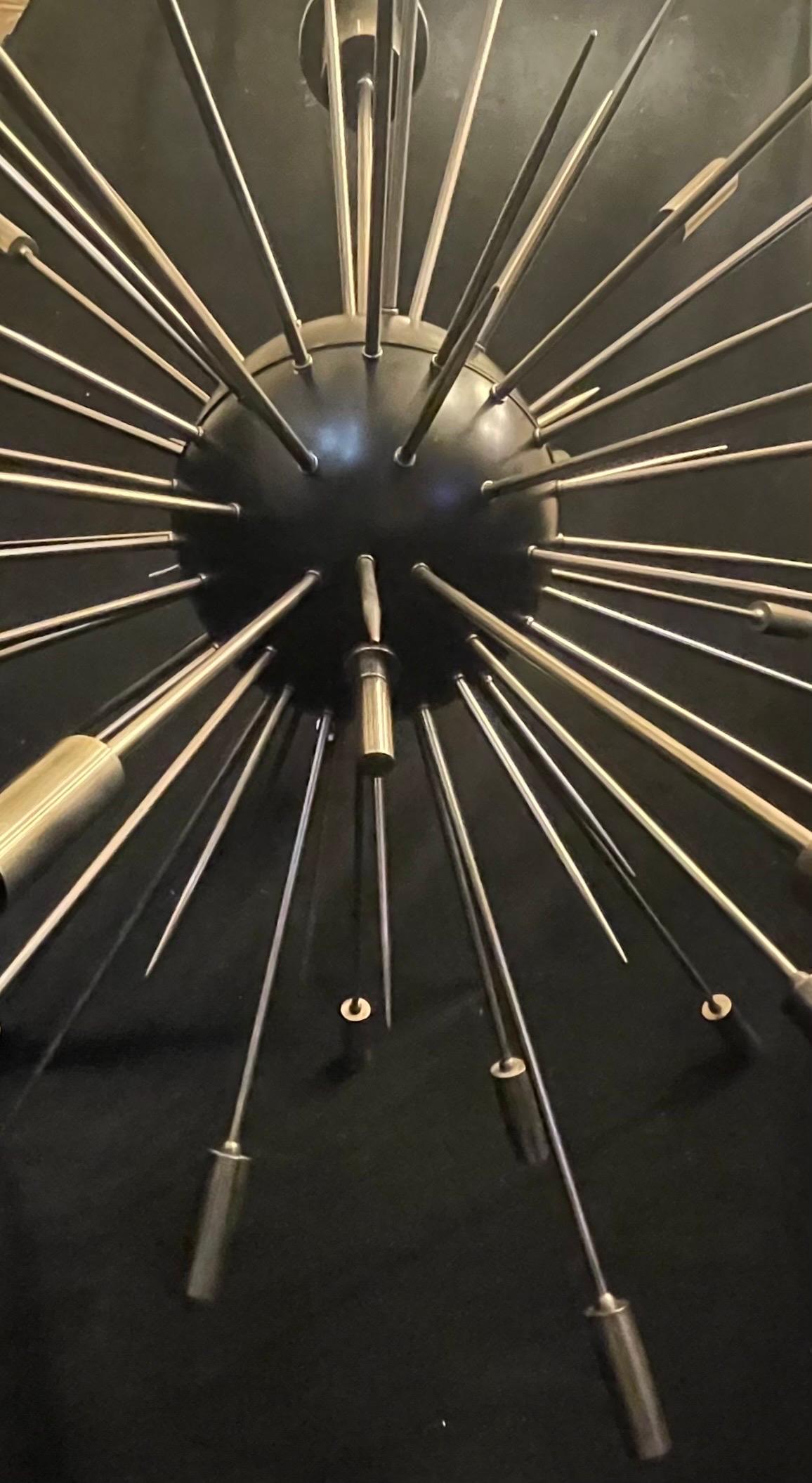 Mid-Century Modern Massive Custom Sputnik Brushed Nickel Black Chandelier For Sale 1
