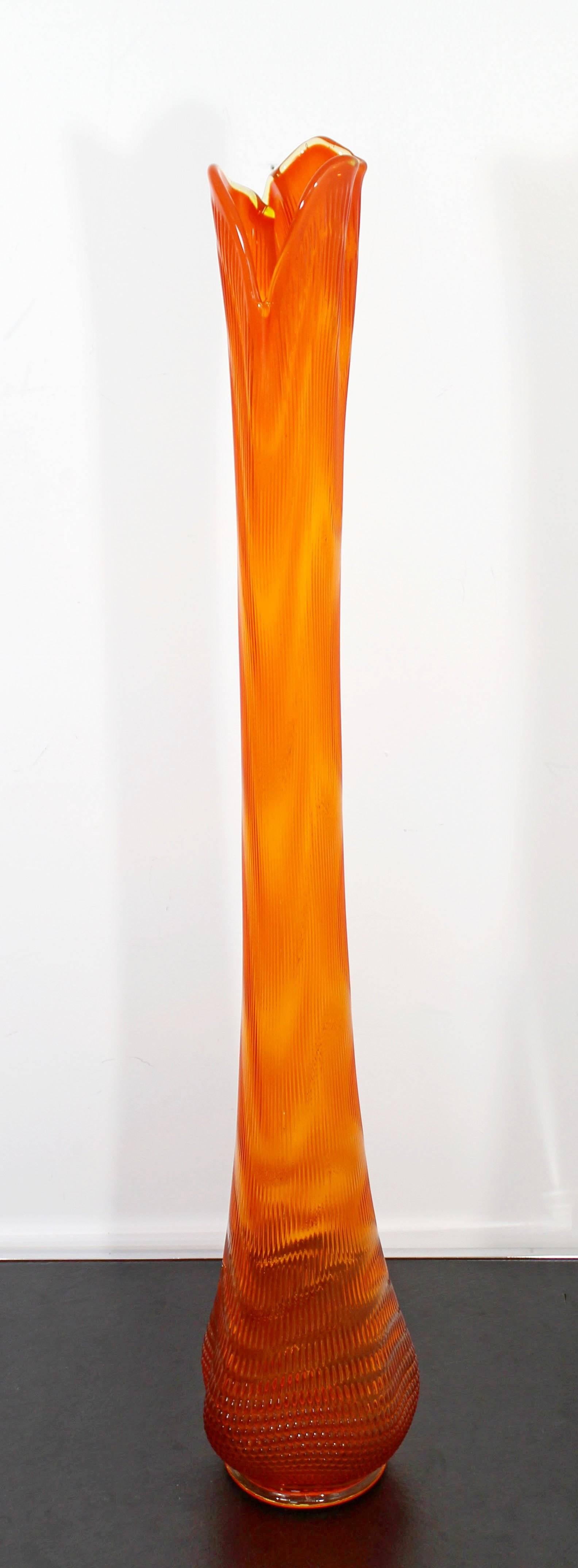For your consideration is phenomenal, handblown orange viking glass, floor vase, circa the 1960s. In excellent condition. The dimensions are 8