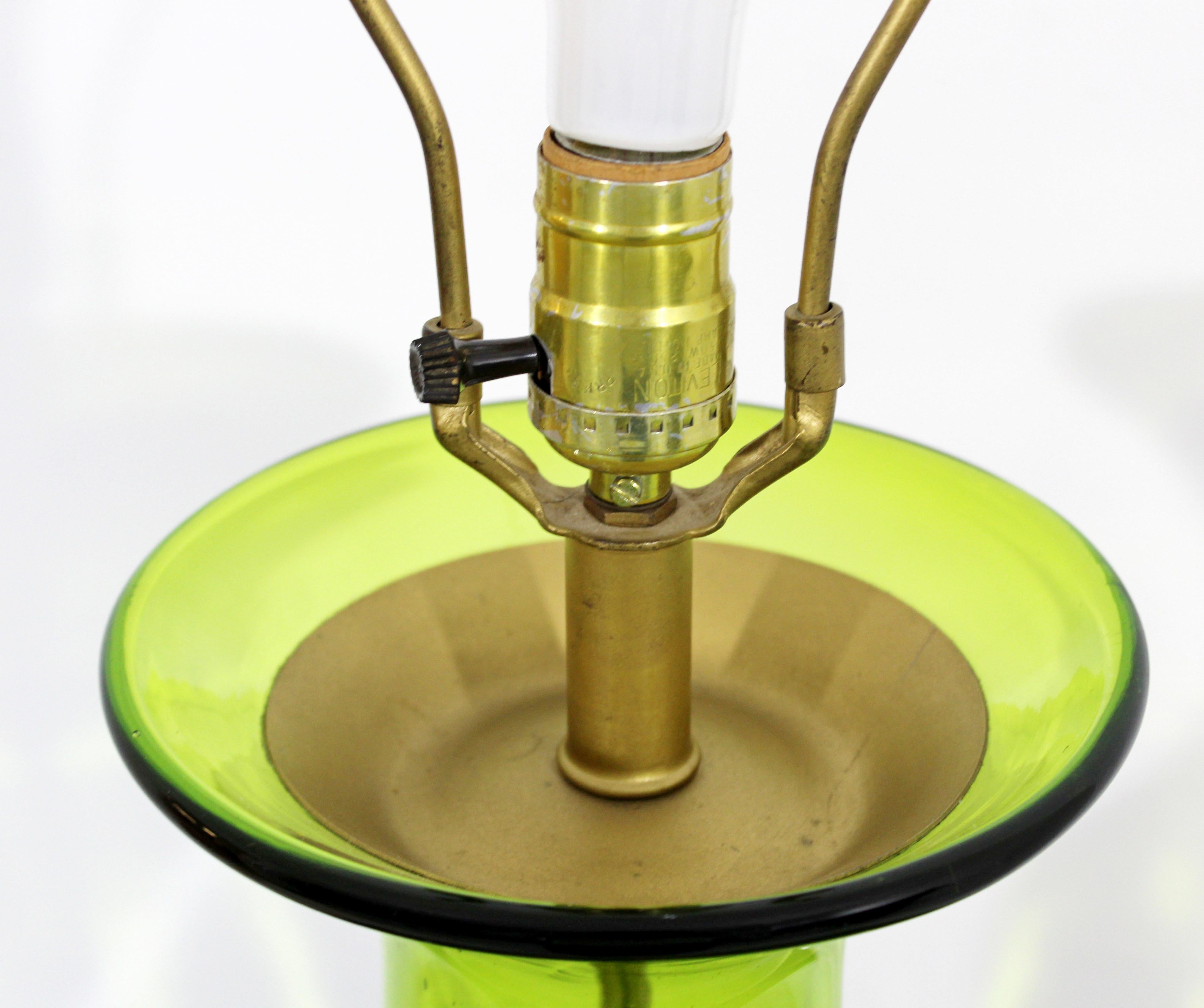 American Mid-Century Modern Massive Green Blenko Glass Table Lamp Brass, 1950s