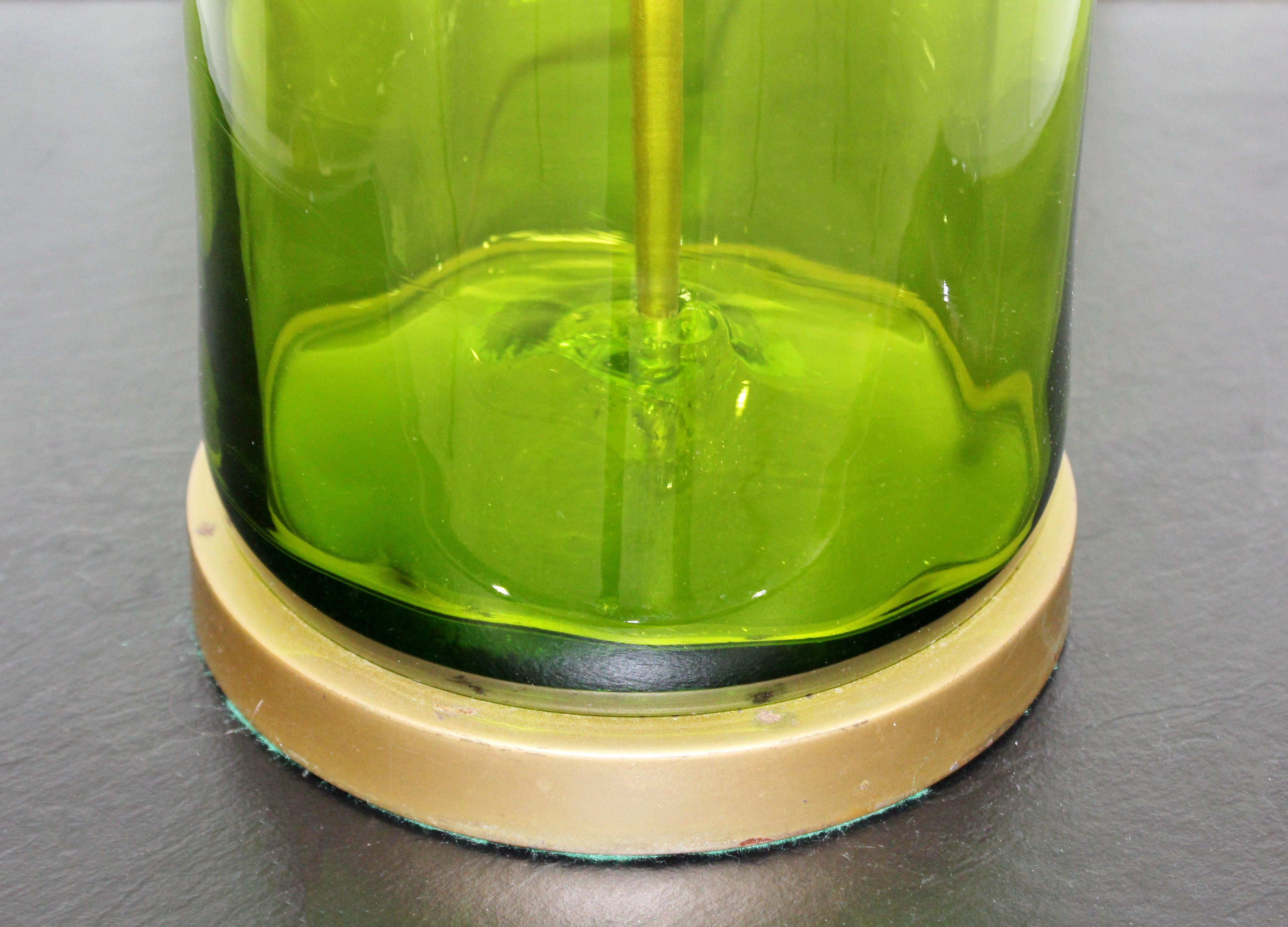 Mid-20th Century Mid-Century Modern Massive Green Blenko Glass Table Lamp Brass, 1950s