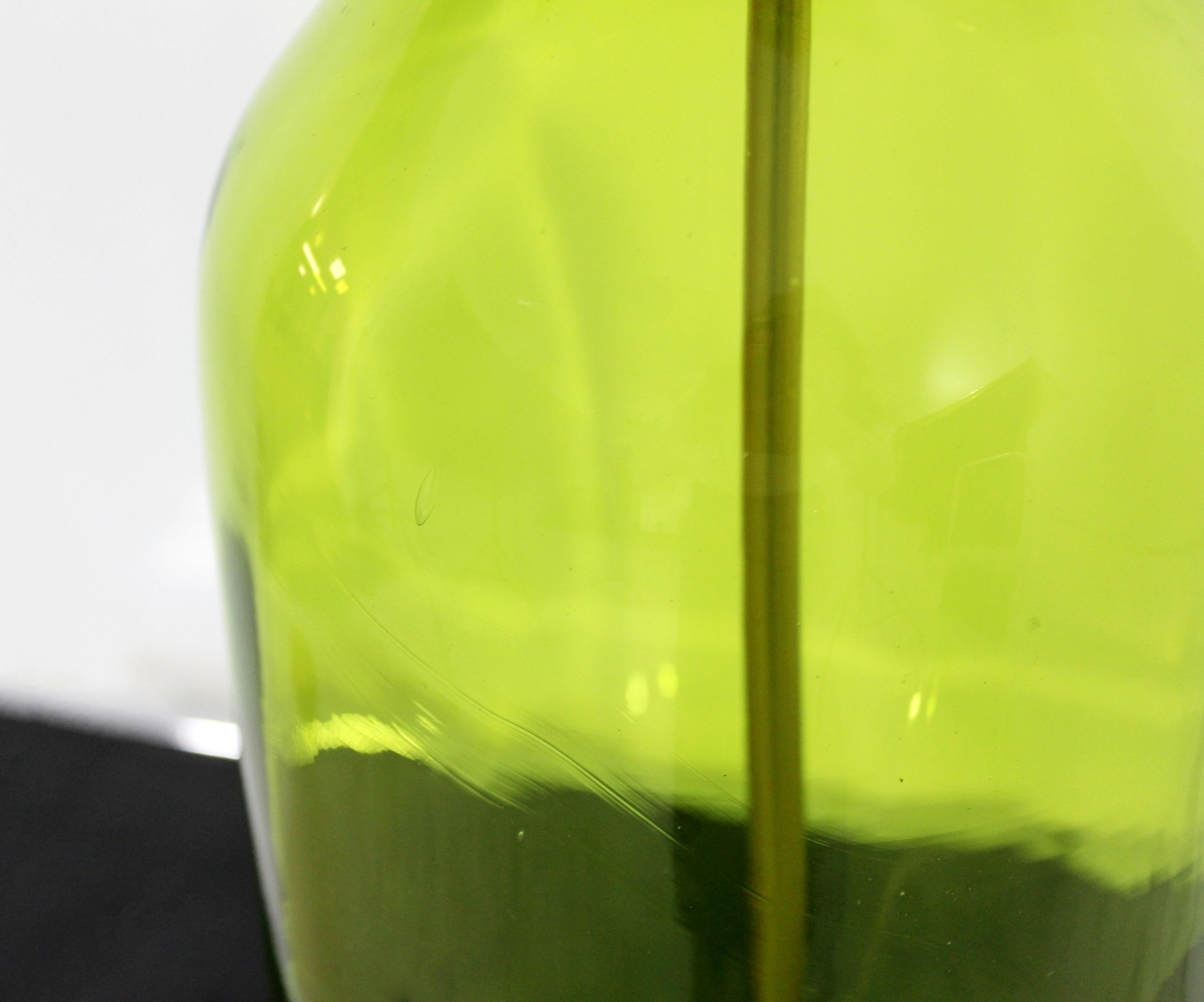 Mid-Century Modern Massive Green Blenko Glass Table Lamp Brass, 1950s 1