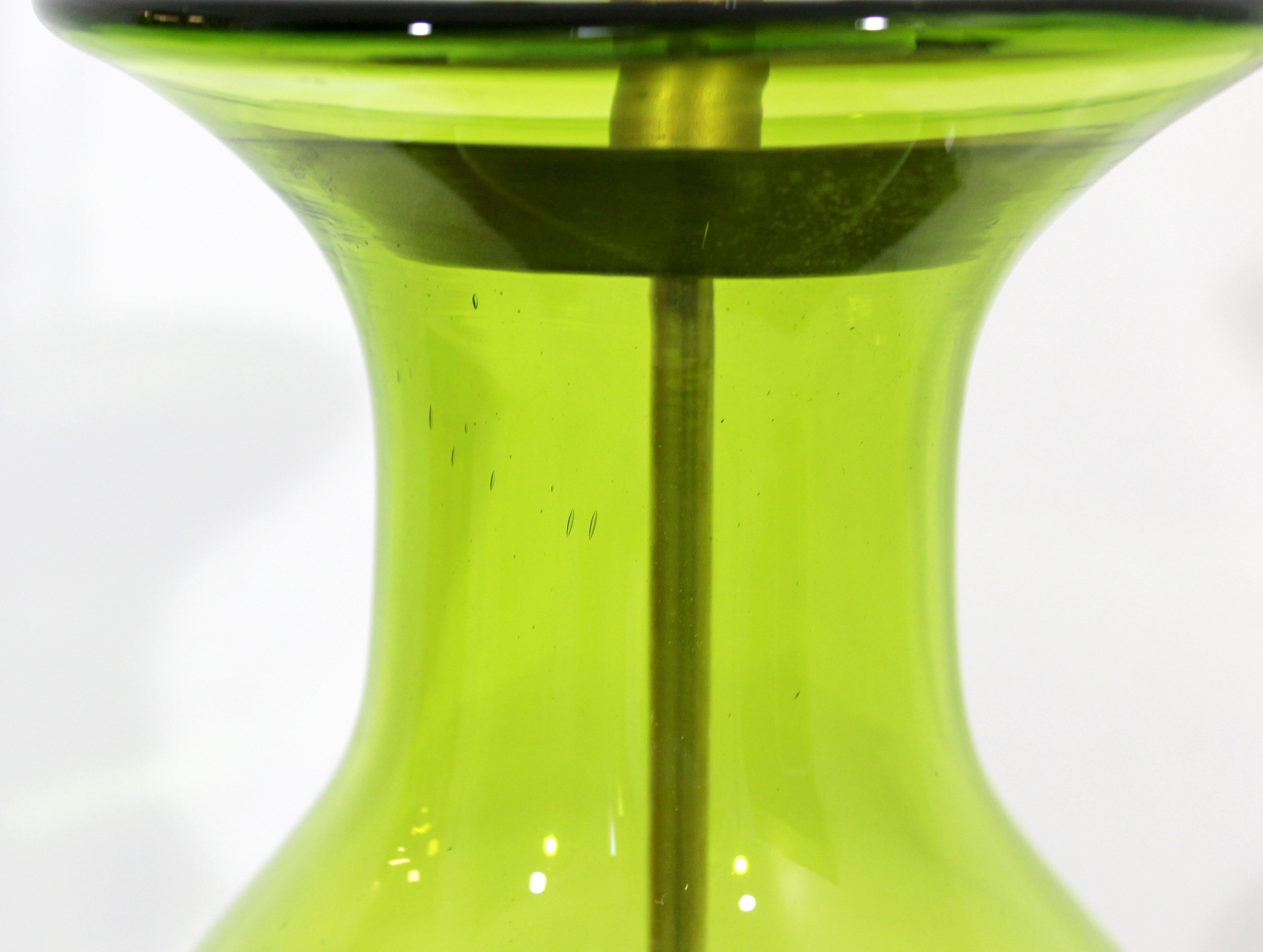 Mid-Century Modern Massive Green Blenko Glass Table Lamp Brass, 1950s 2