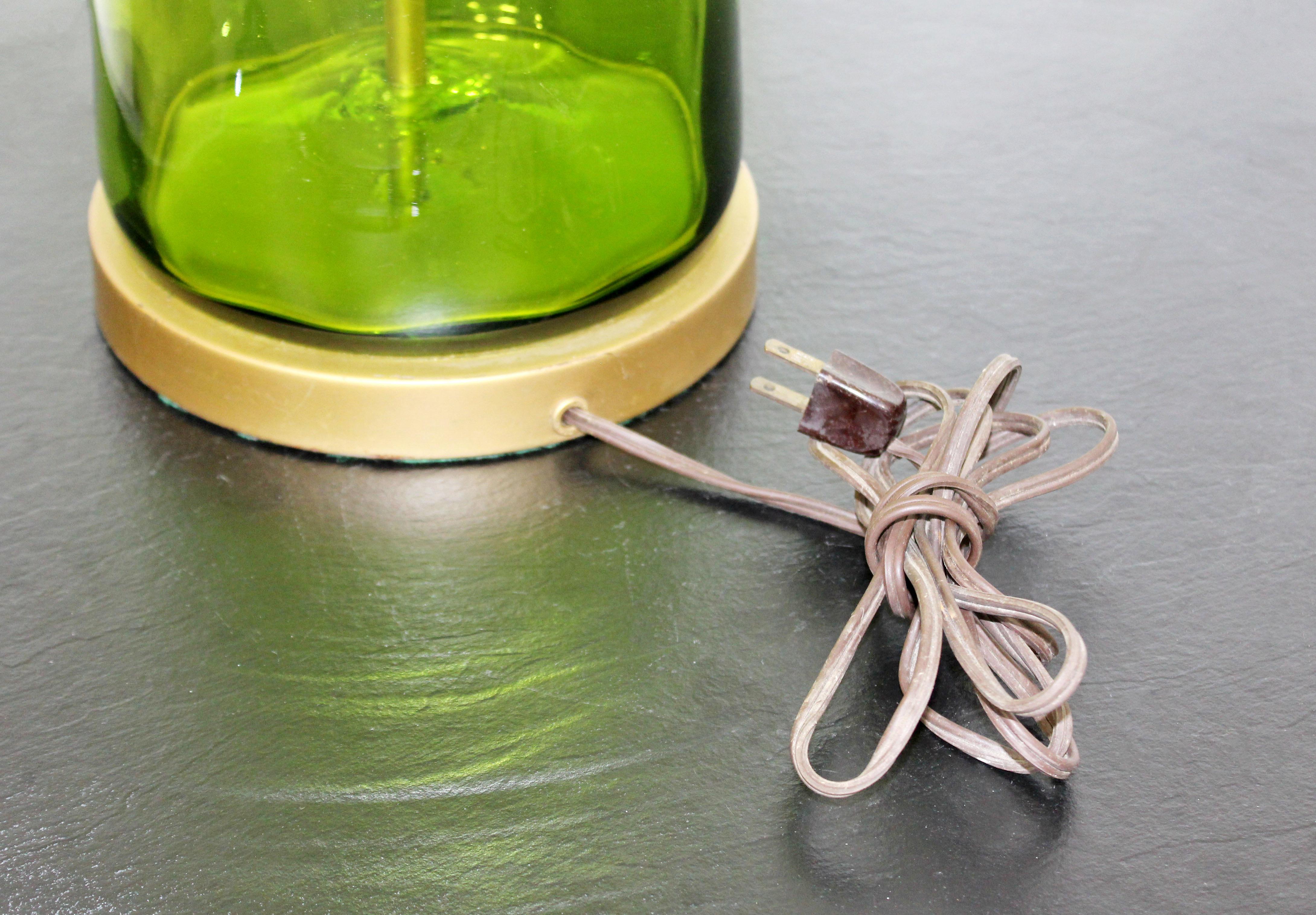Mid-Century Modern Massive Green Blenko Glass Table Lamp Brass, 1950s 3