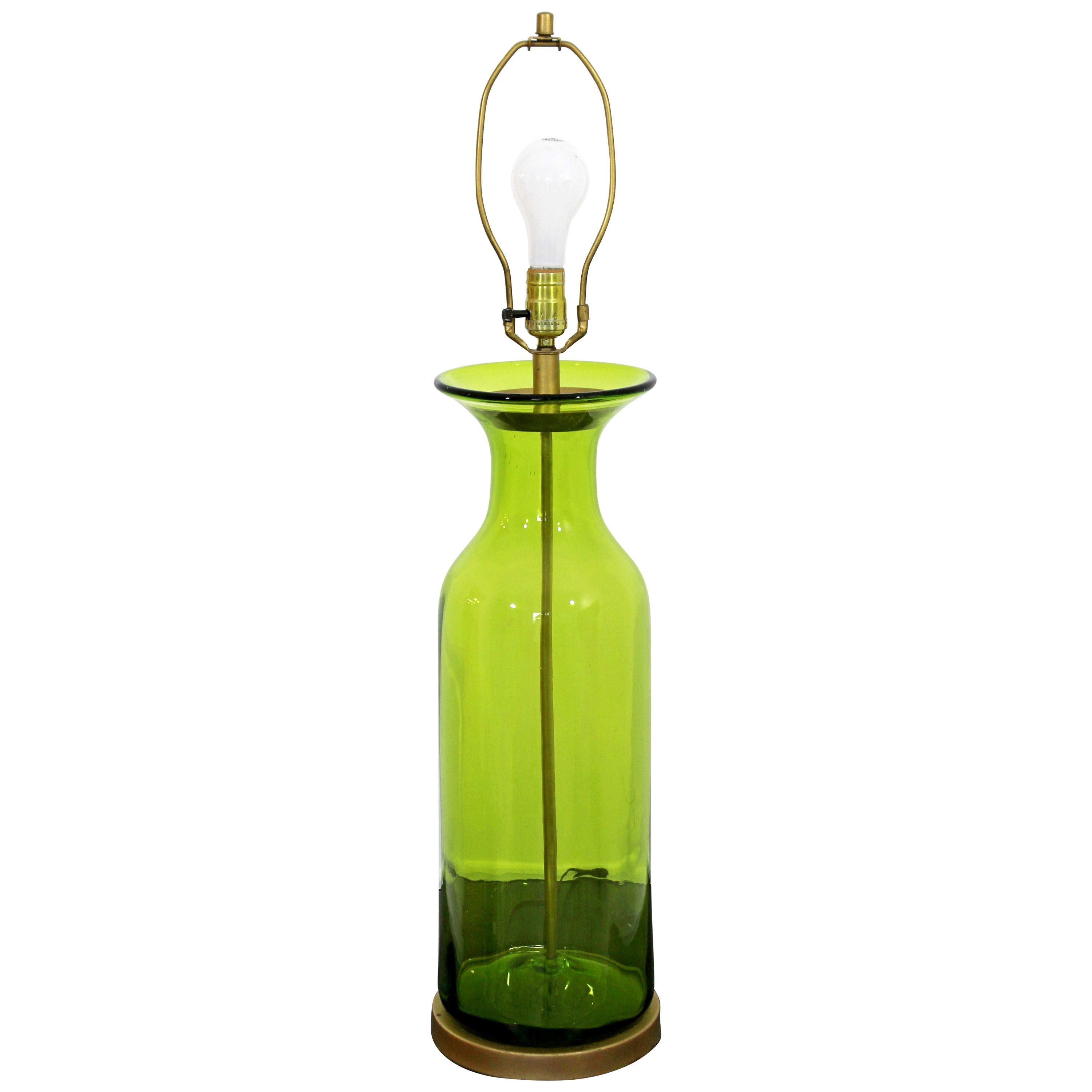 Mid-Century Modern Massive Green Blenko Glass Table Lamp Brass, 1950s
