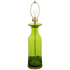 Mid-Century Modern Massive Green Blenko Glass Table Lamp Brass, 1950s