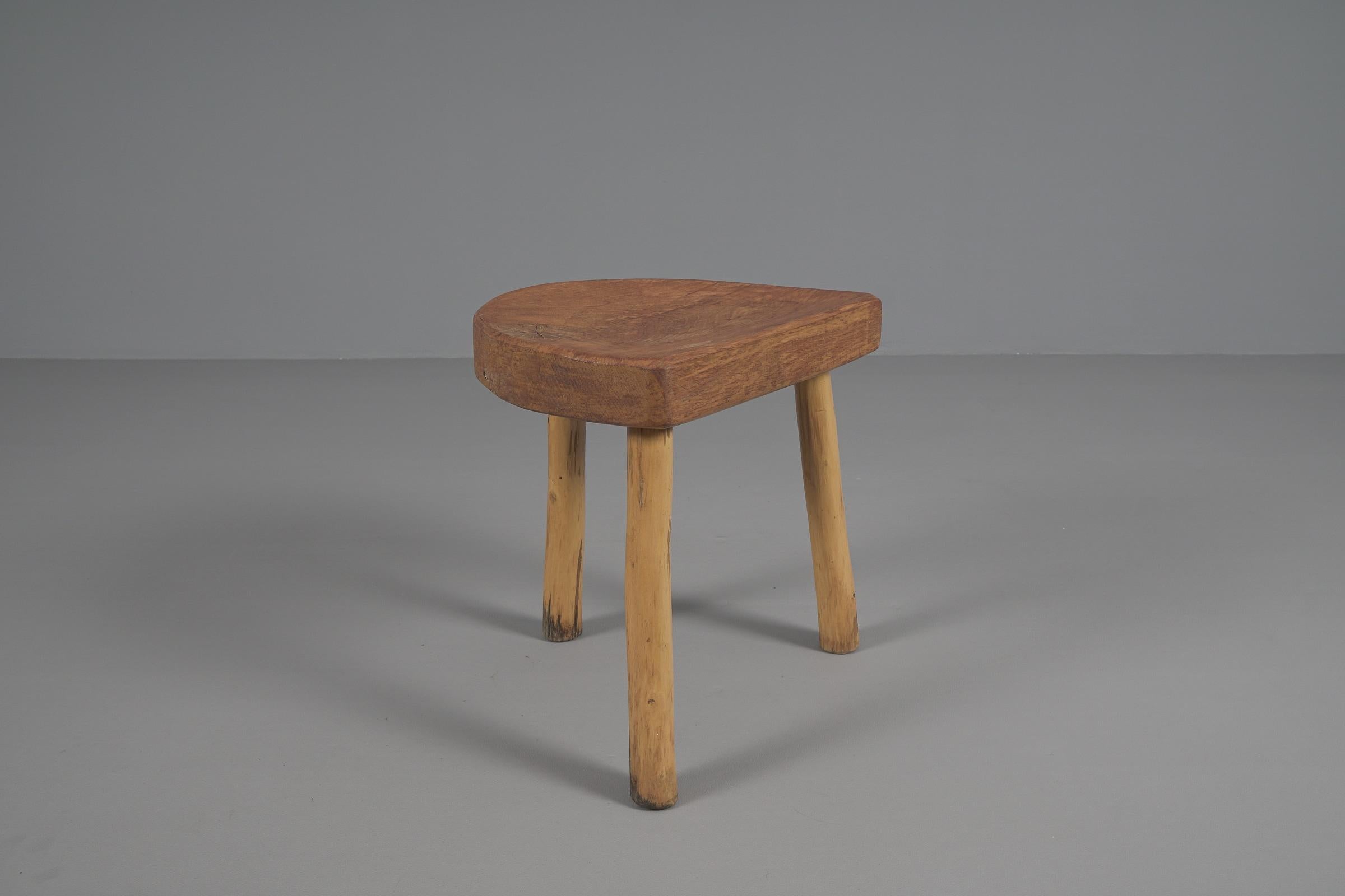 French Provincial Mid-Century Modern Massive Oak Stool, 1960s, France For Sale