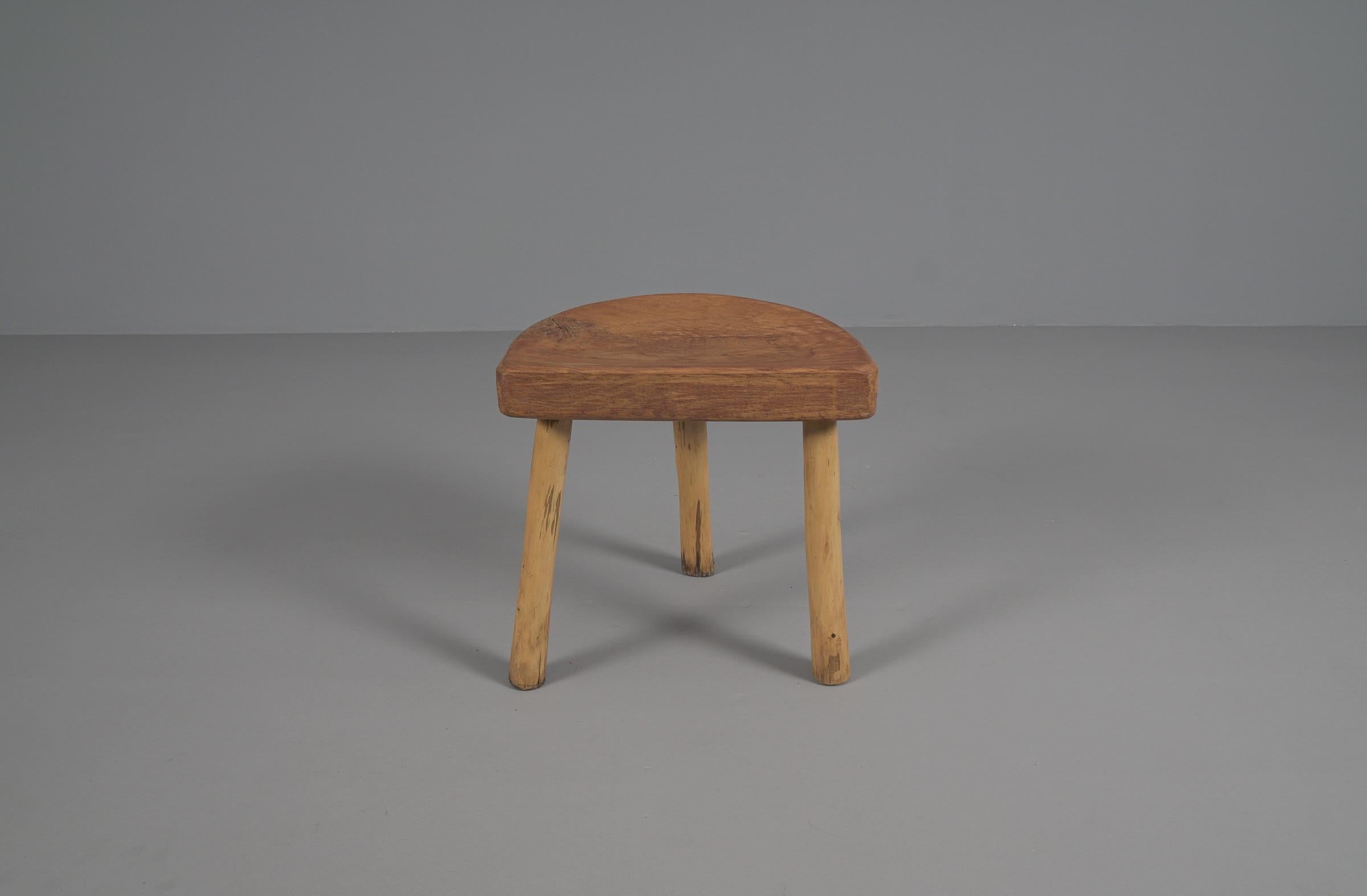 Hand-Crafted Mid-Century Modern Massive Oak Stool, 1960s, France For Sale