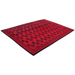 Mid-Century Modern Massive Red and Black Hand-Knotted Area Rug Carpet