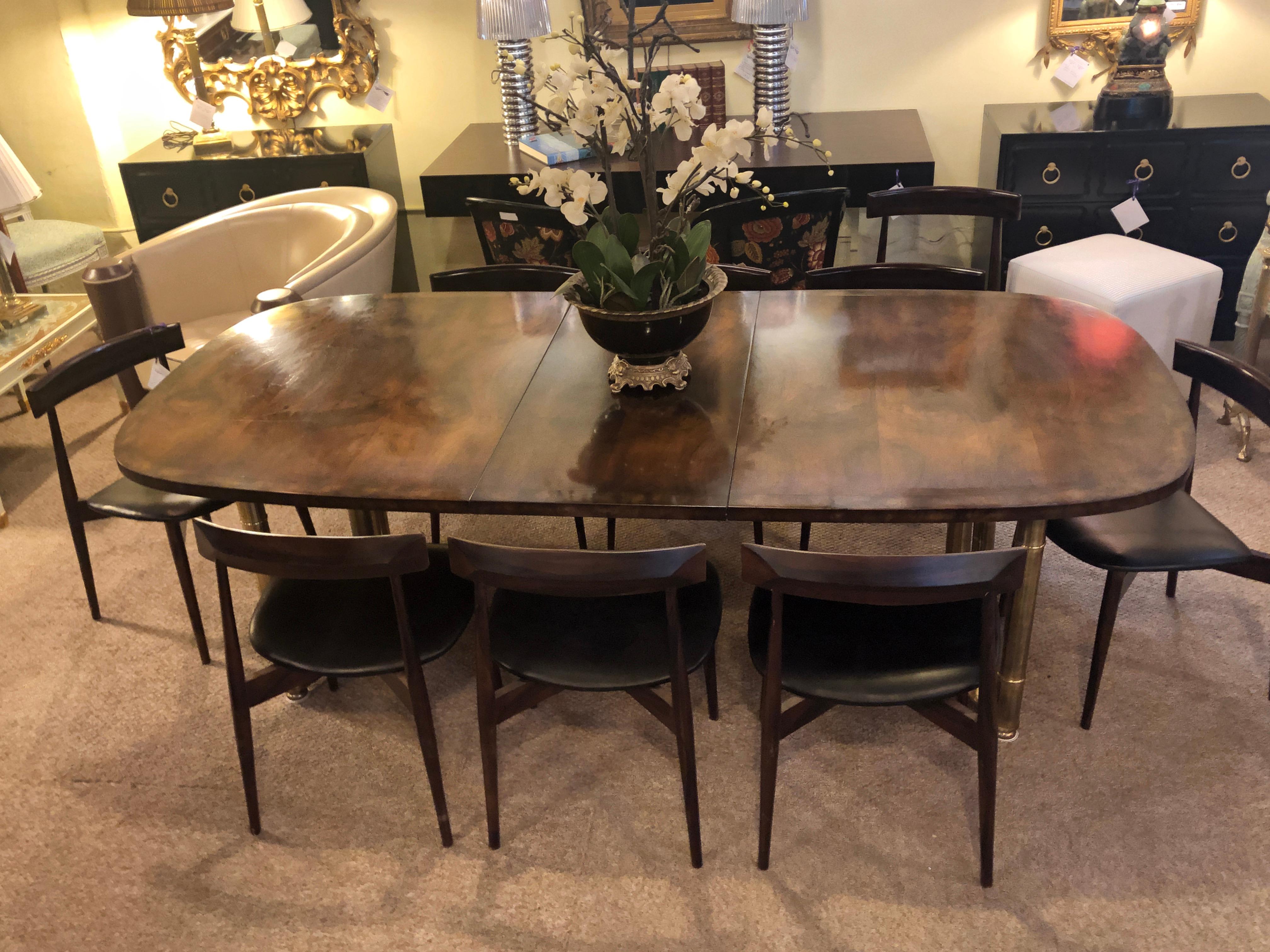 Mid-Century Modern Master-Craft Bamboo Brass and Burl Dining Room Table 4