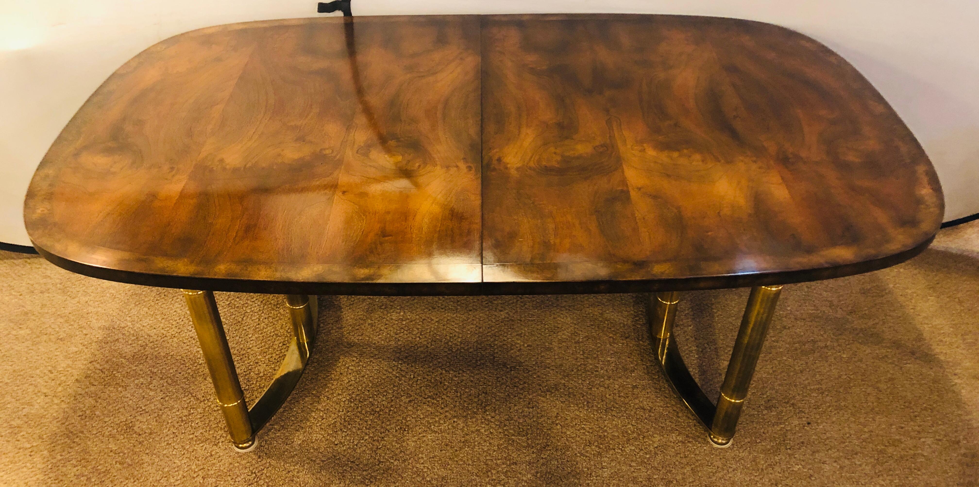 Mid-Century Modern Master-Craft Bamboo Brass and Burl Dining Room Table In Good Condition In Stamford, CT