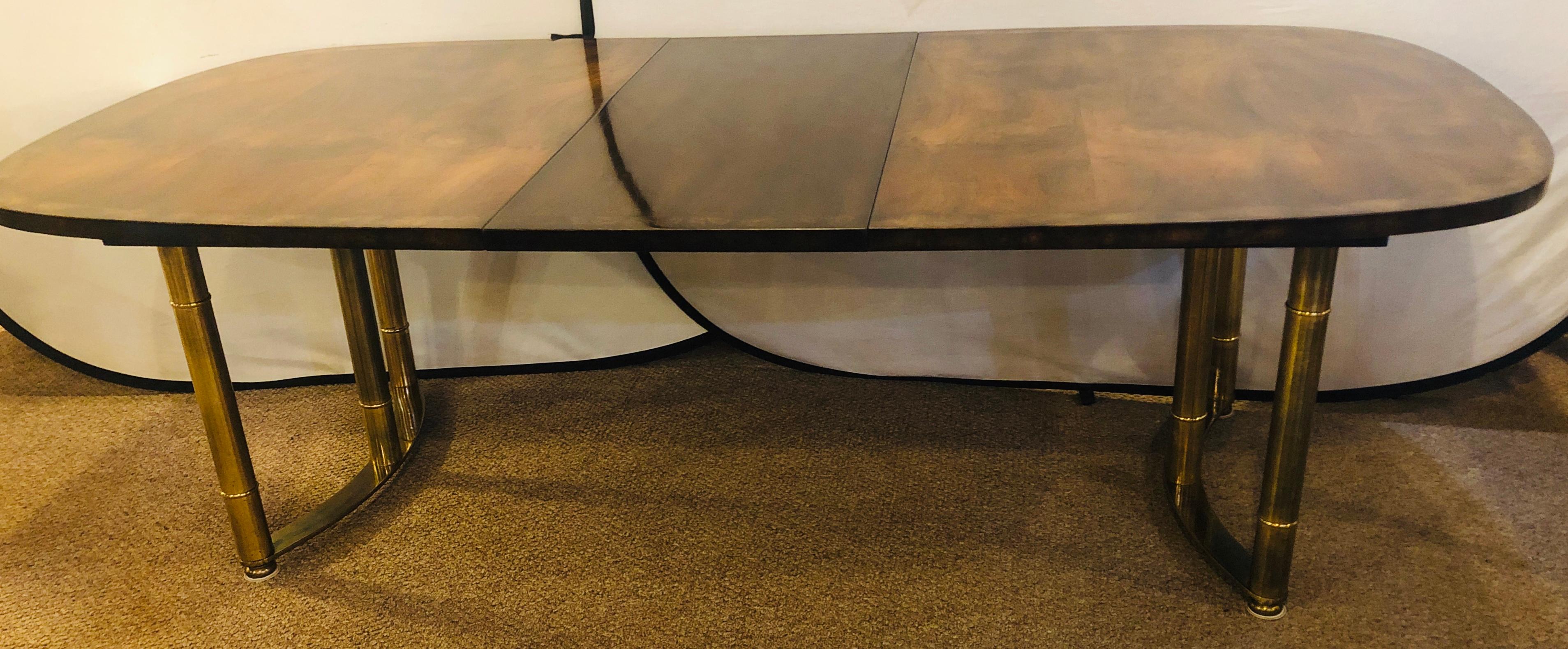 20th Century Mid-Century Modern Master-Craft Bamboo Brass and Burl Dining Room Table