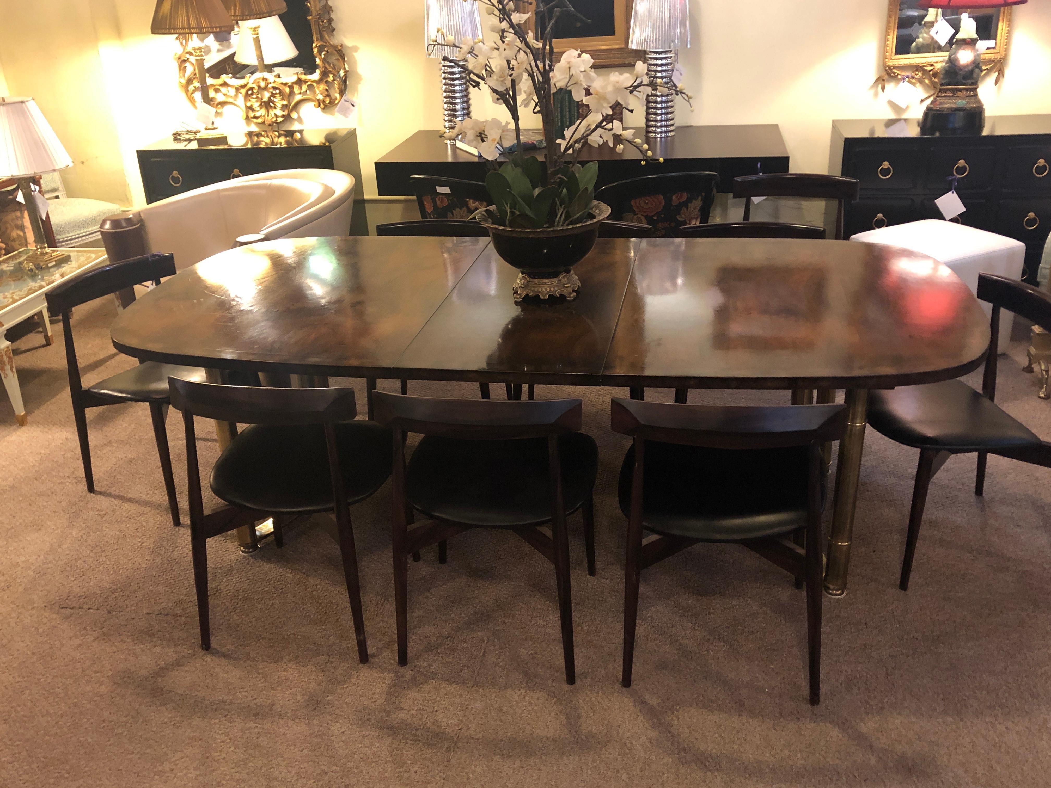 Mid-Century Modern Master-Craft Bamboo Brass and Burl Dining Room Table 2