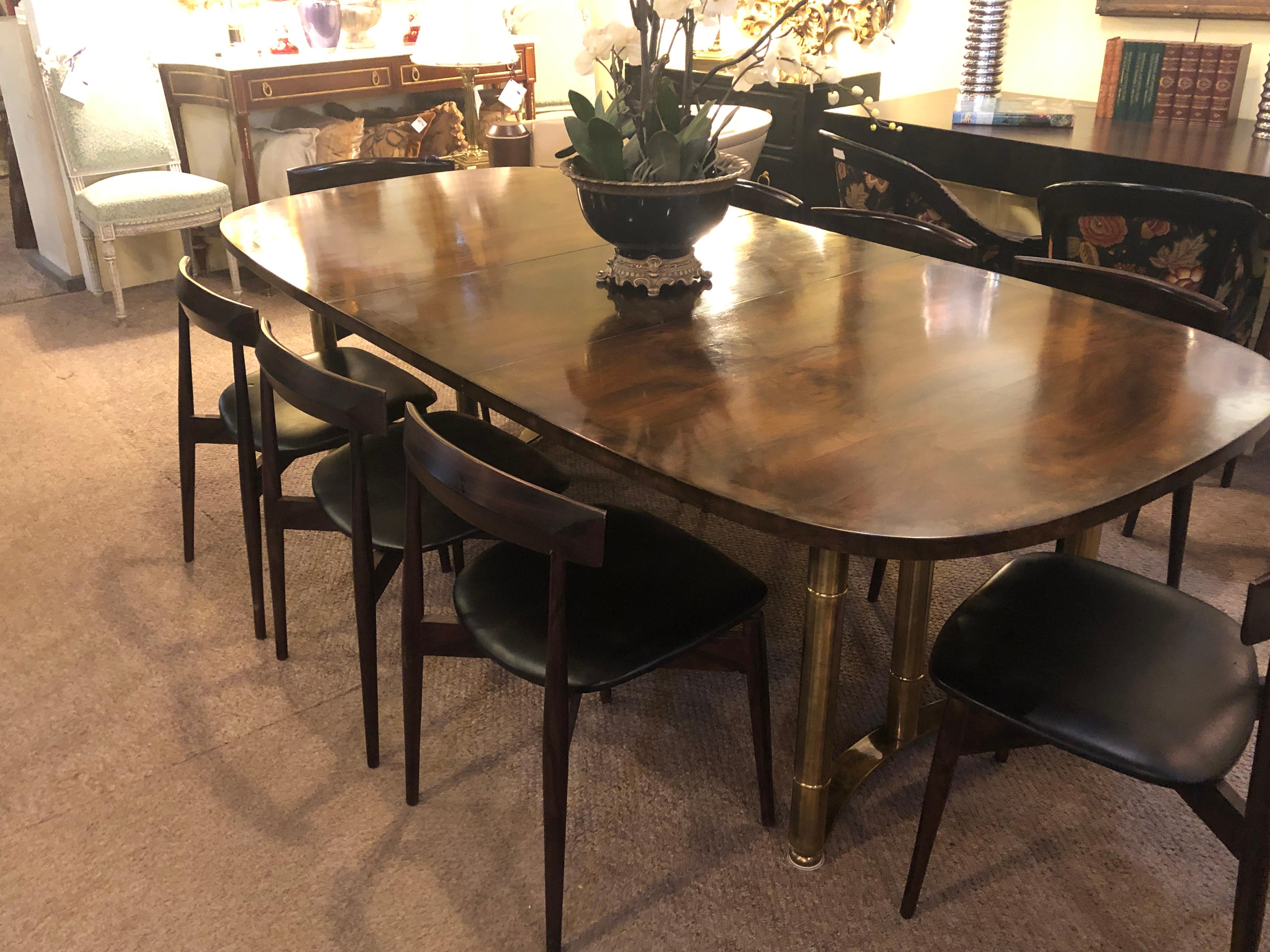 Mid-Century Modern Master-Craft Bamboo Brass and Burl Dining Room Table 3
