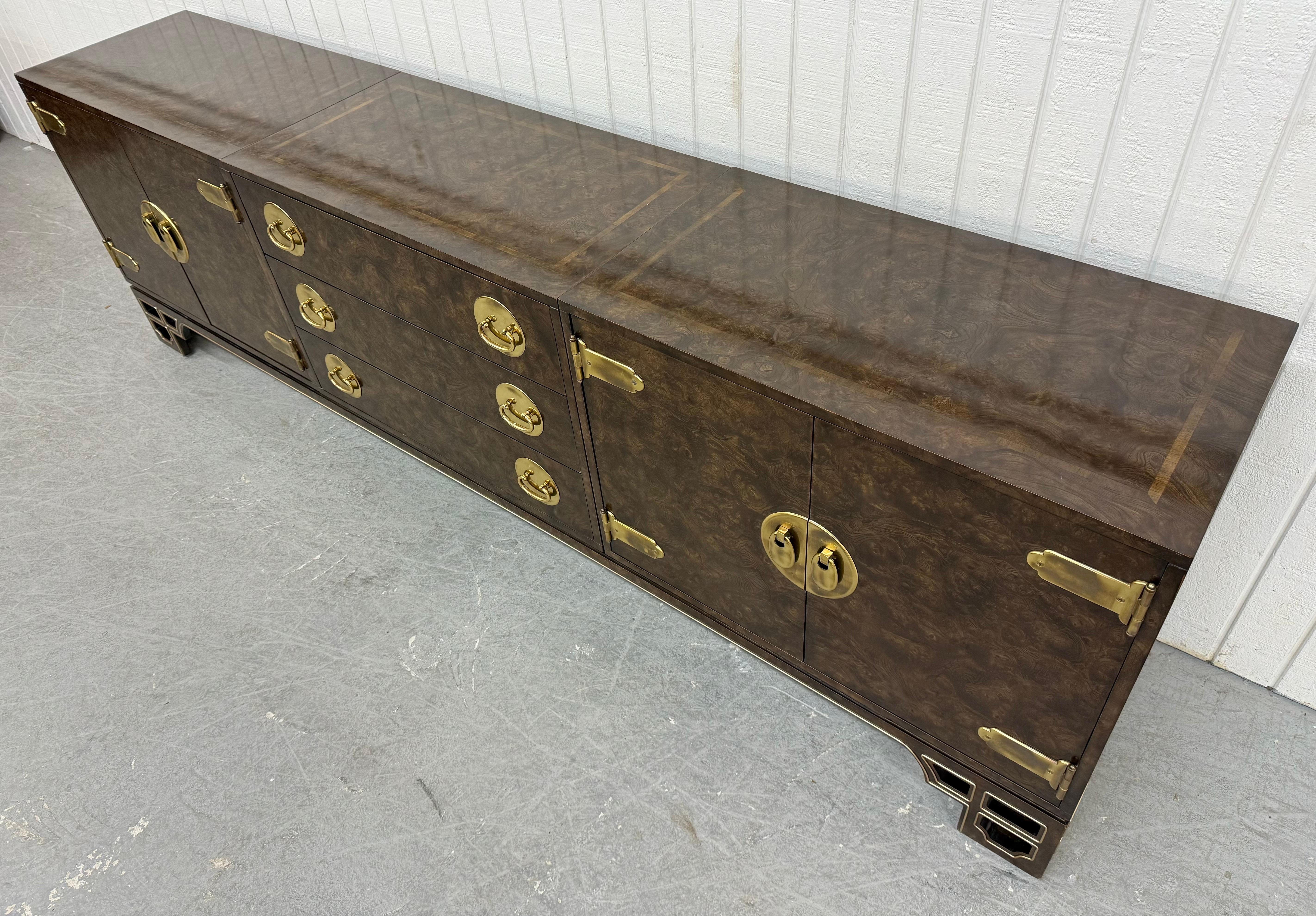 20th Century Mid-Century Modern Mastercraft 3-Piece Burled Wood Dresser For Sale
