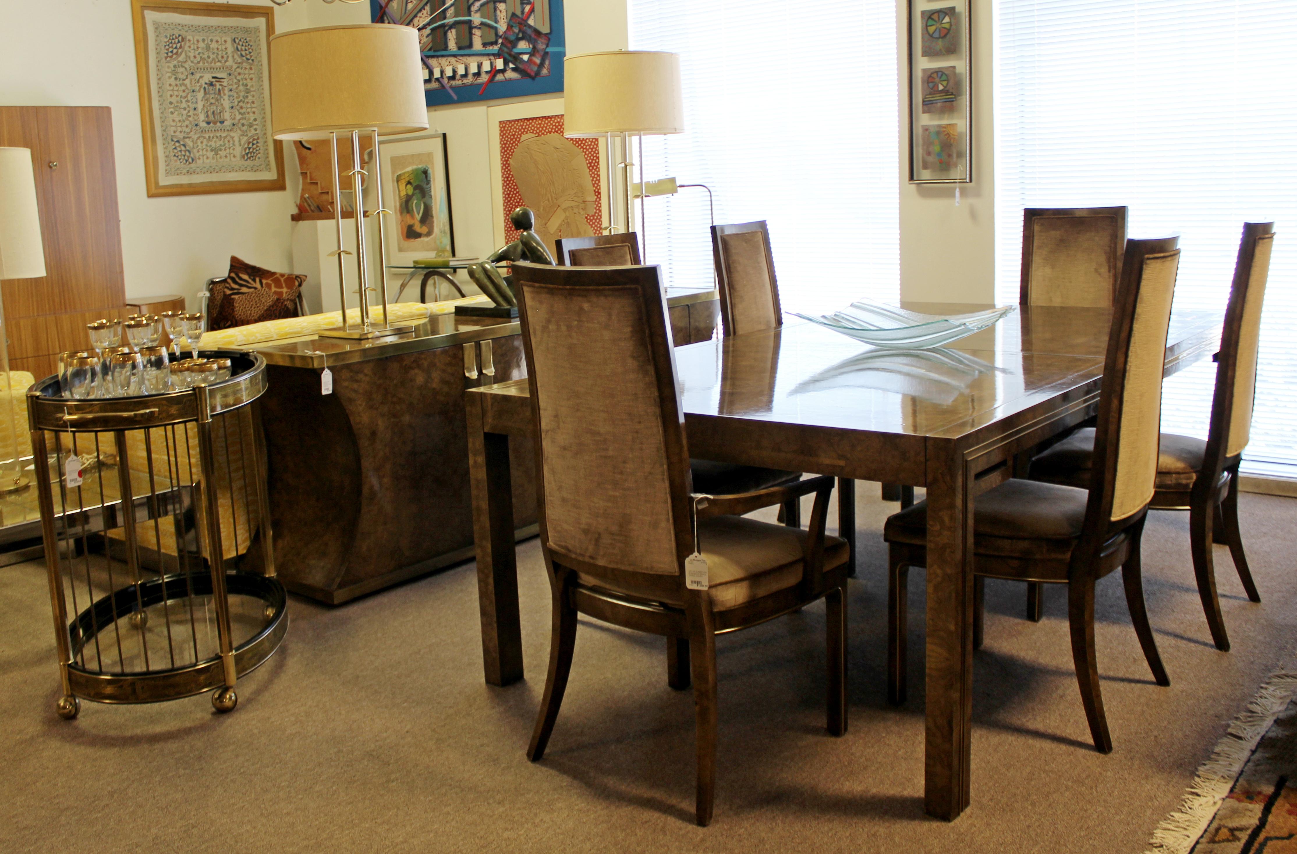 Mid-Century Modern Mastercraft Amboyna Burl and Brass Dining Table with 2 Leaves 4