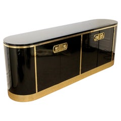 Mid-Century Modern Mastercraft Black Lacquer and Brass Console Credenza 1970s