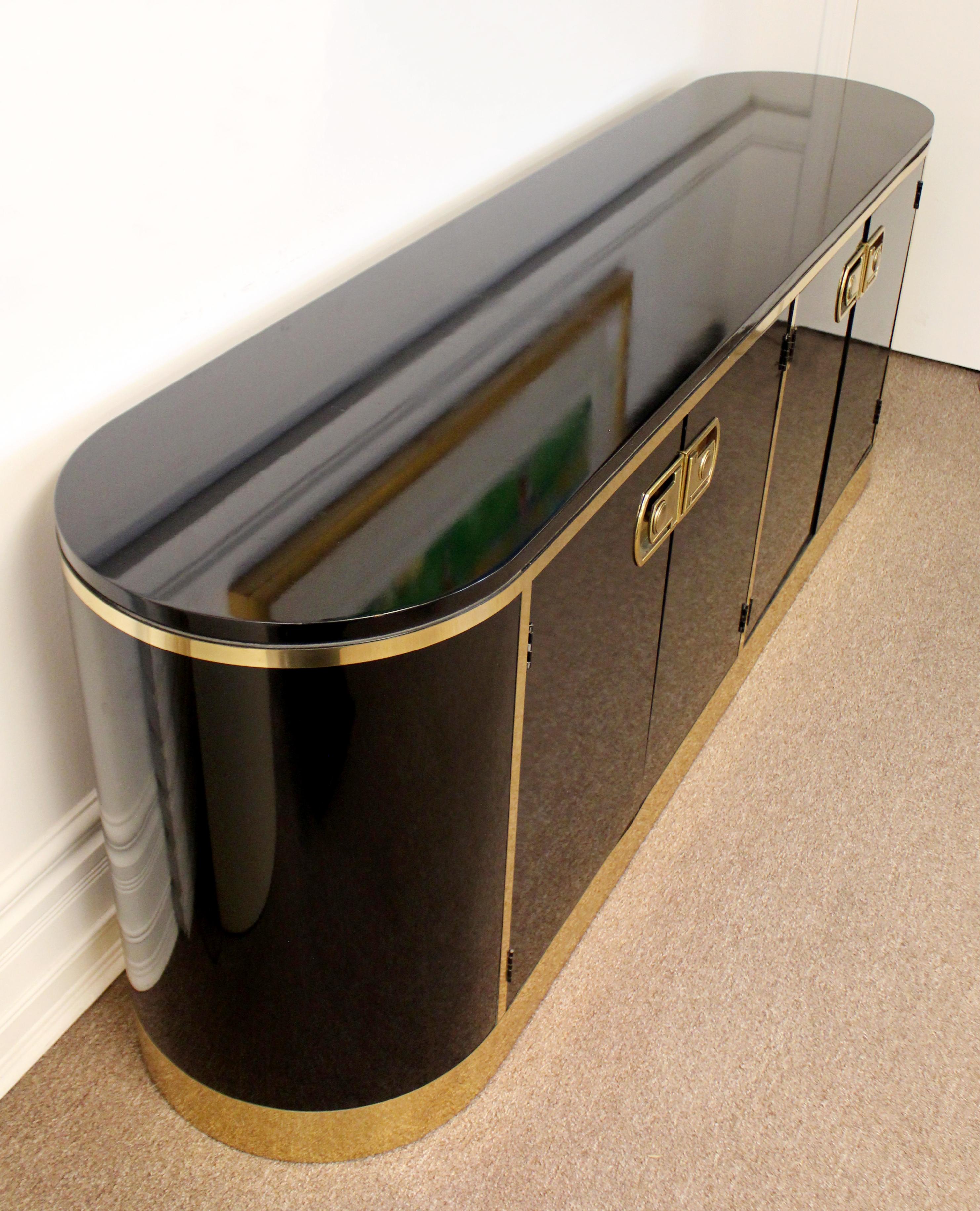 Late 20th Century Mid-Century Modern Mastercraft Black Lacquer and Brass Console Credenza 1970s