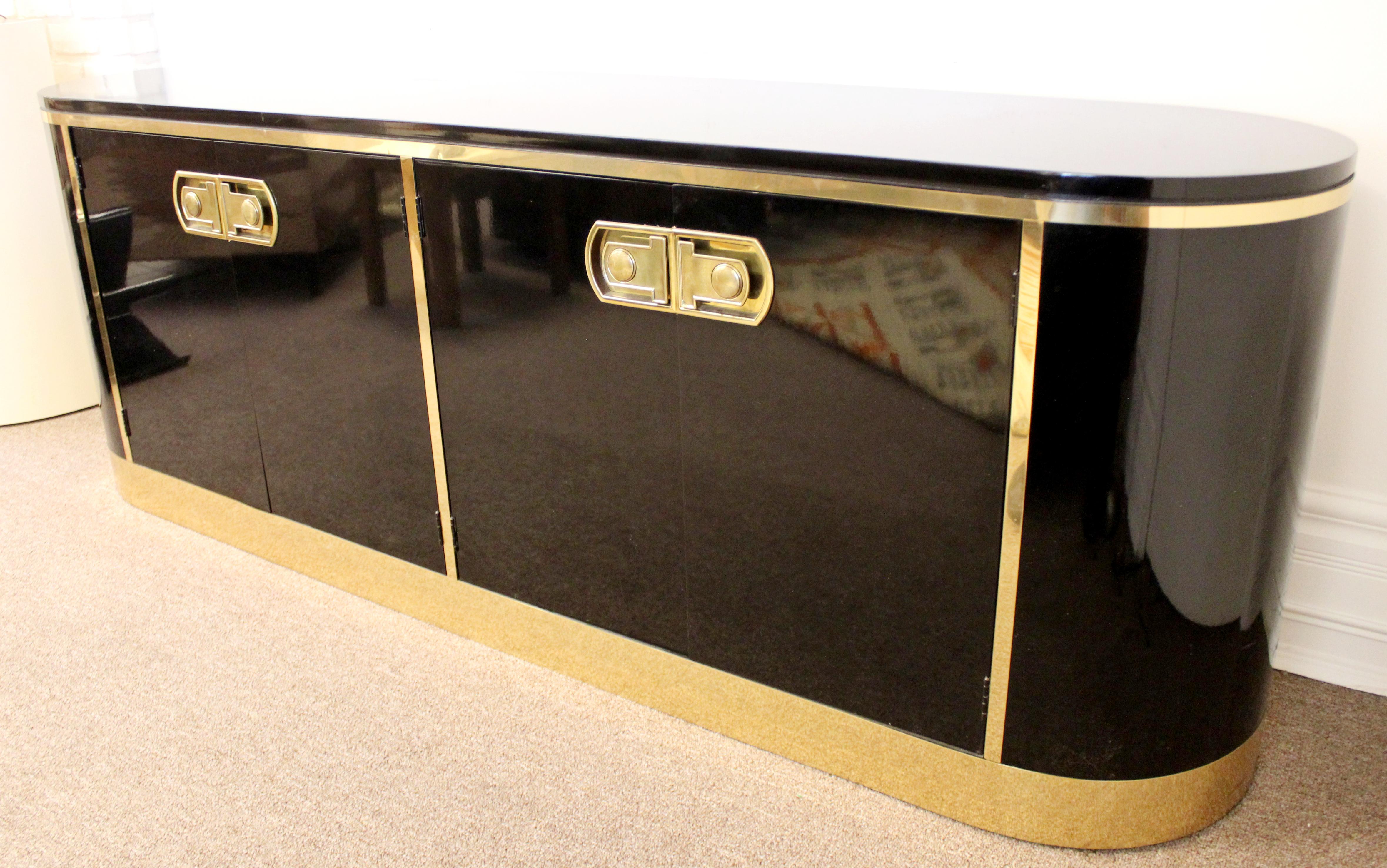 Mid-Century Modern Mastercraft Black Lacquer and Brass Console Credenza 1970s 1