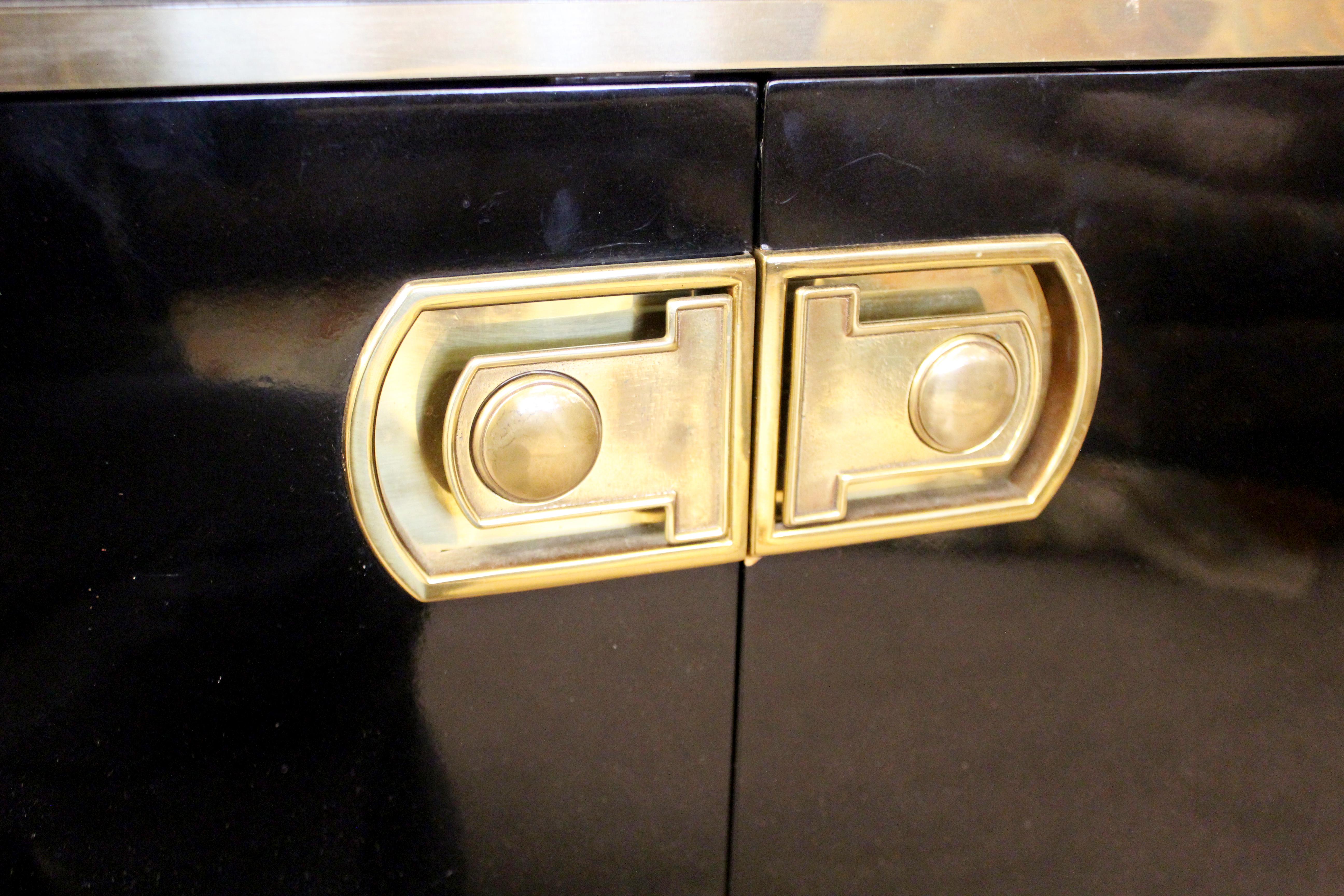 Mid-Century Modern Mastercraft Black Lacquer and Brass Console Credenza 1970s 3