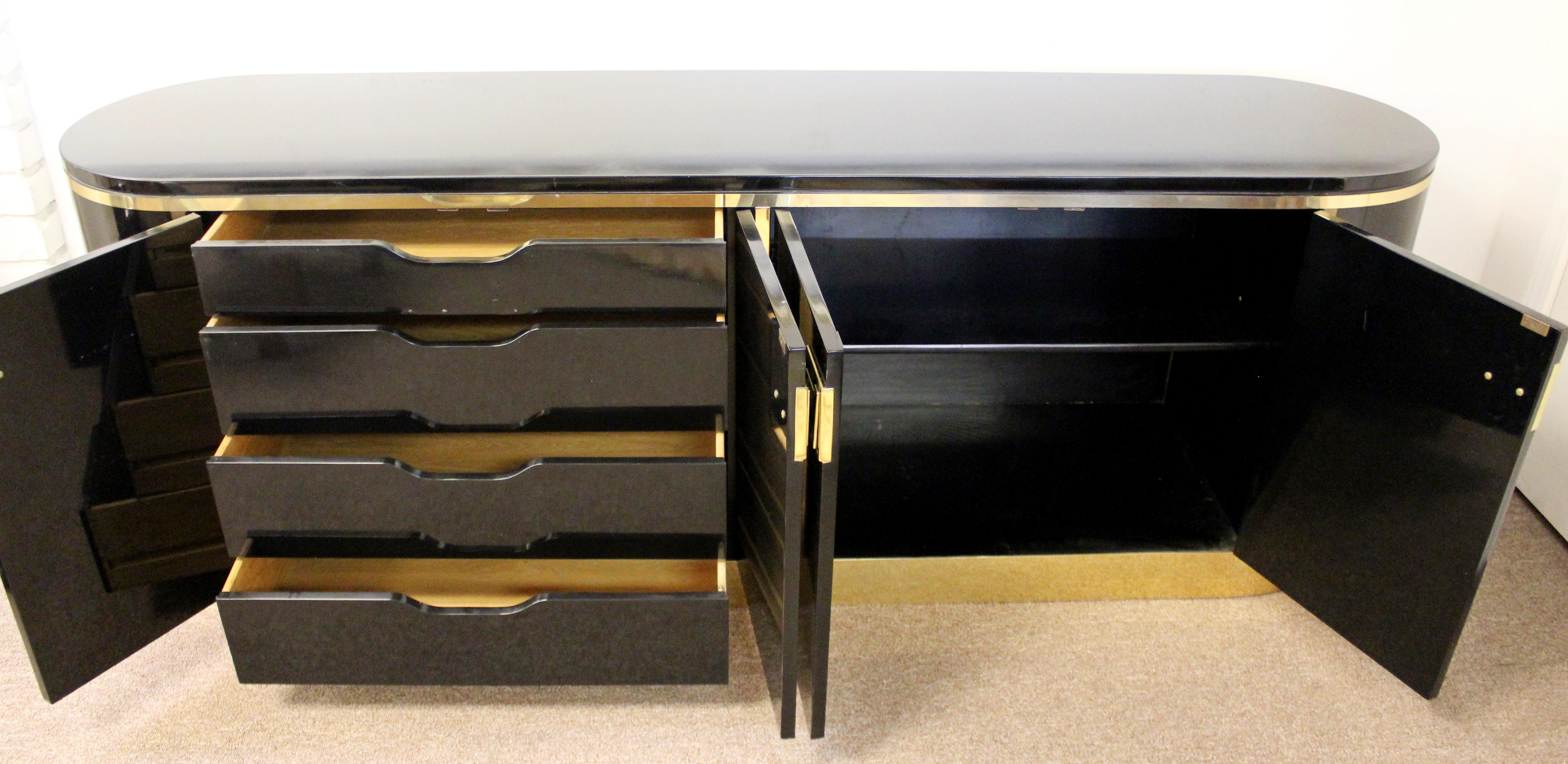 Mid-Century Modern Mastercraft Black Lacquer and Brass Console Credenza 1970s 4